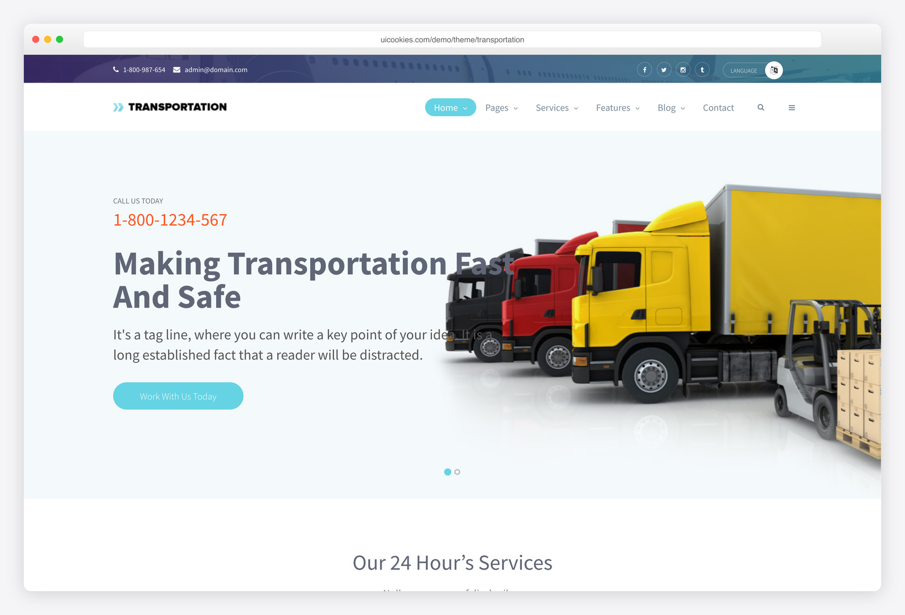 Transportation — free transport & logistics website template by uiCookies