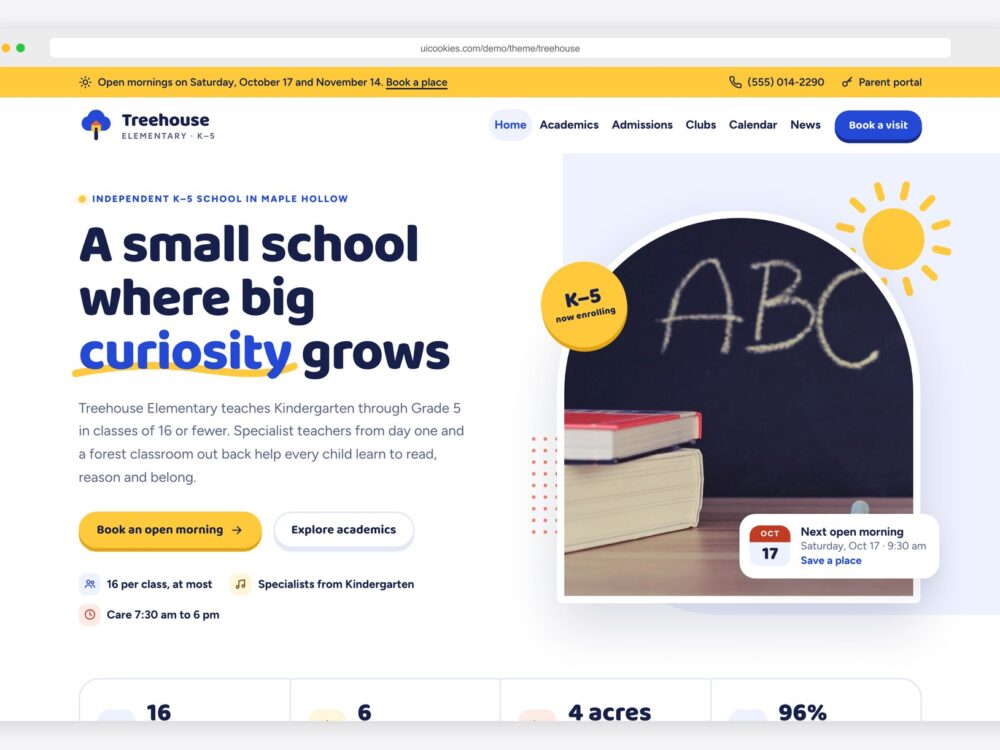 Treehouse — Free Kids School Website Template preview