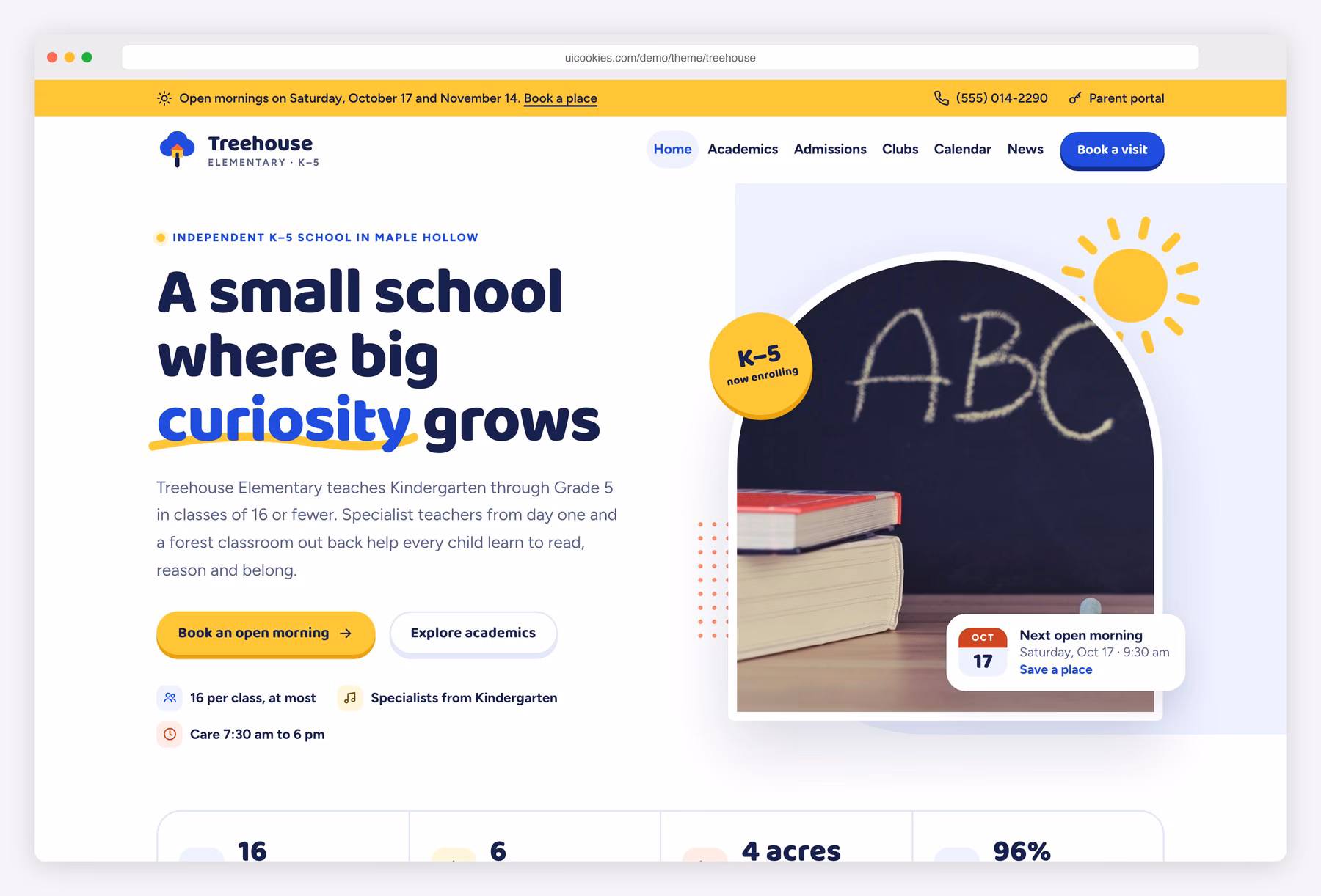 Treehouse — Free Kids School Website Template preview