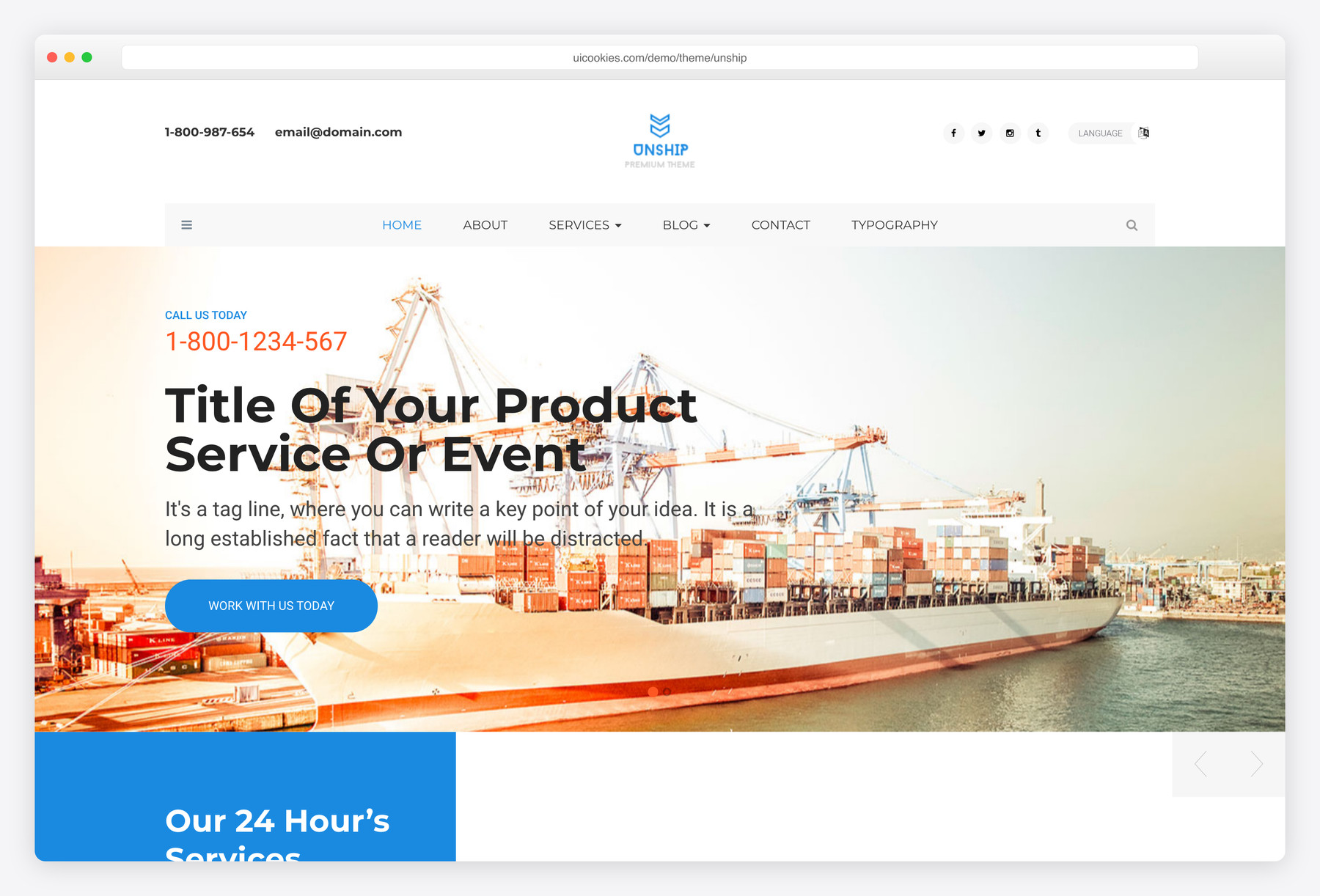 Unship — free transport & logistics website template by uiCookies