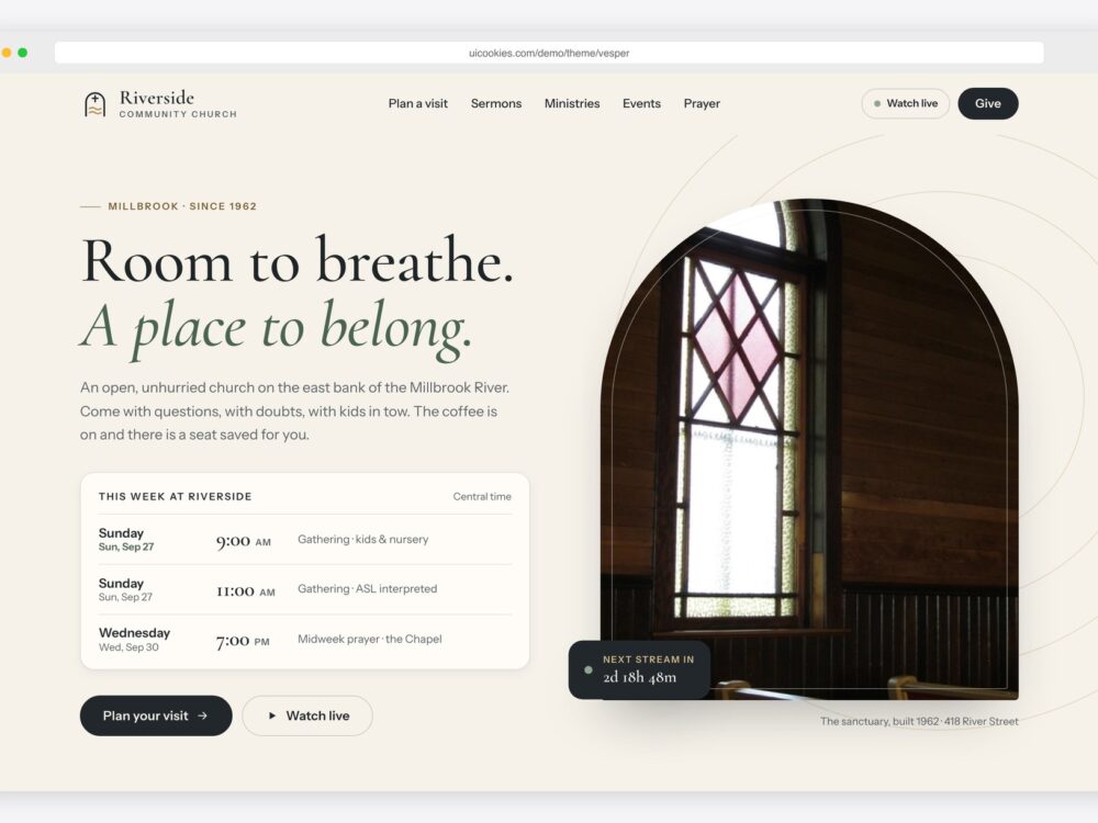 Vesper — Free Church Website Template preview