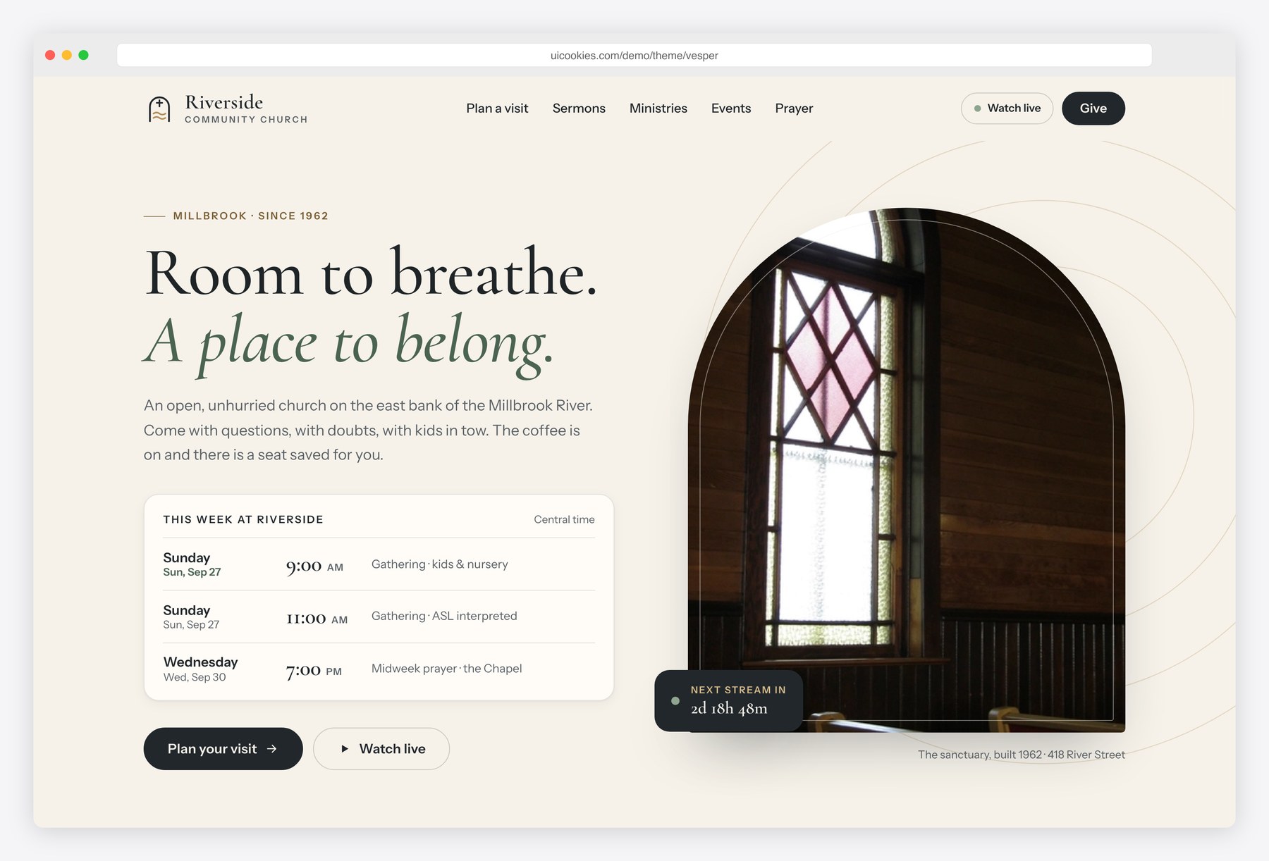 Vesper — Free Church Website Template preview