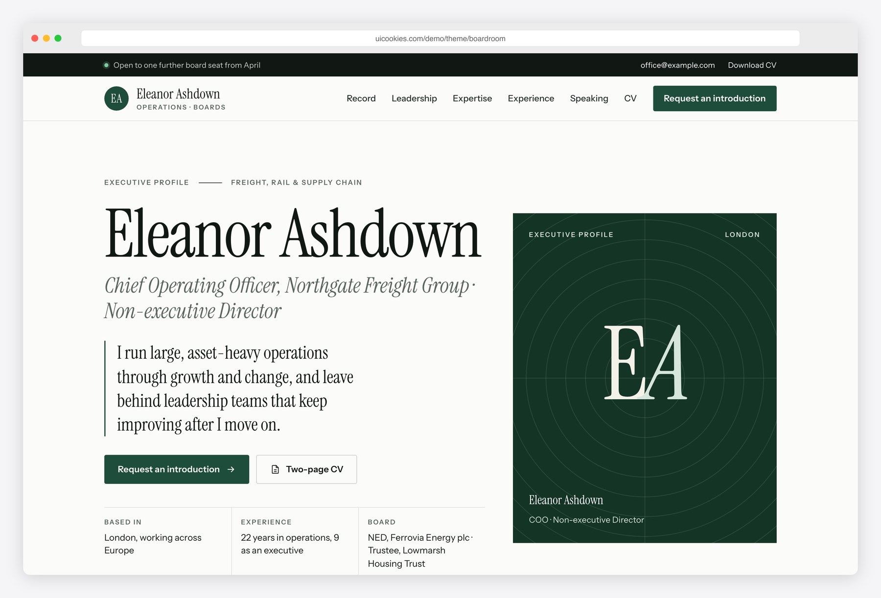 Boardroom — Free Executive Resume Website Template preview