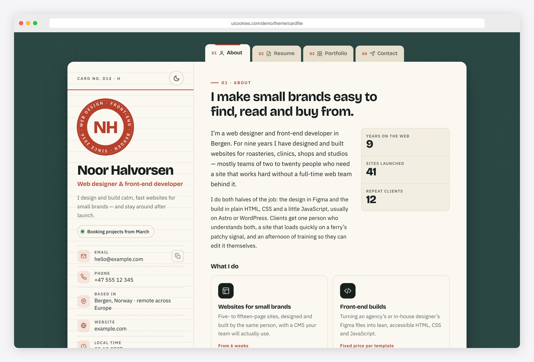 Cardfile — Free vCard Resume Website Template preview