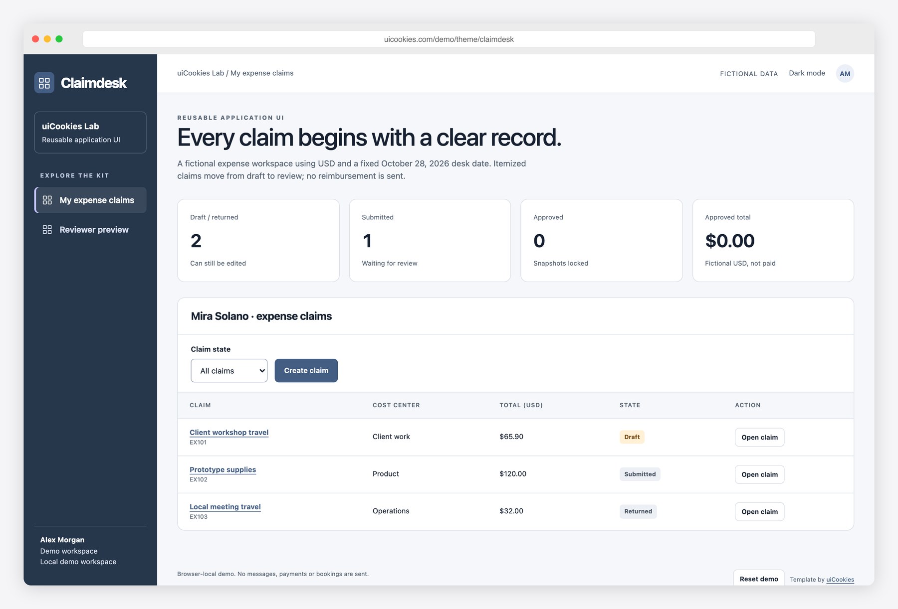 Claimdesk — Free Expense Claim Dashboard Template preview