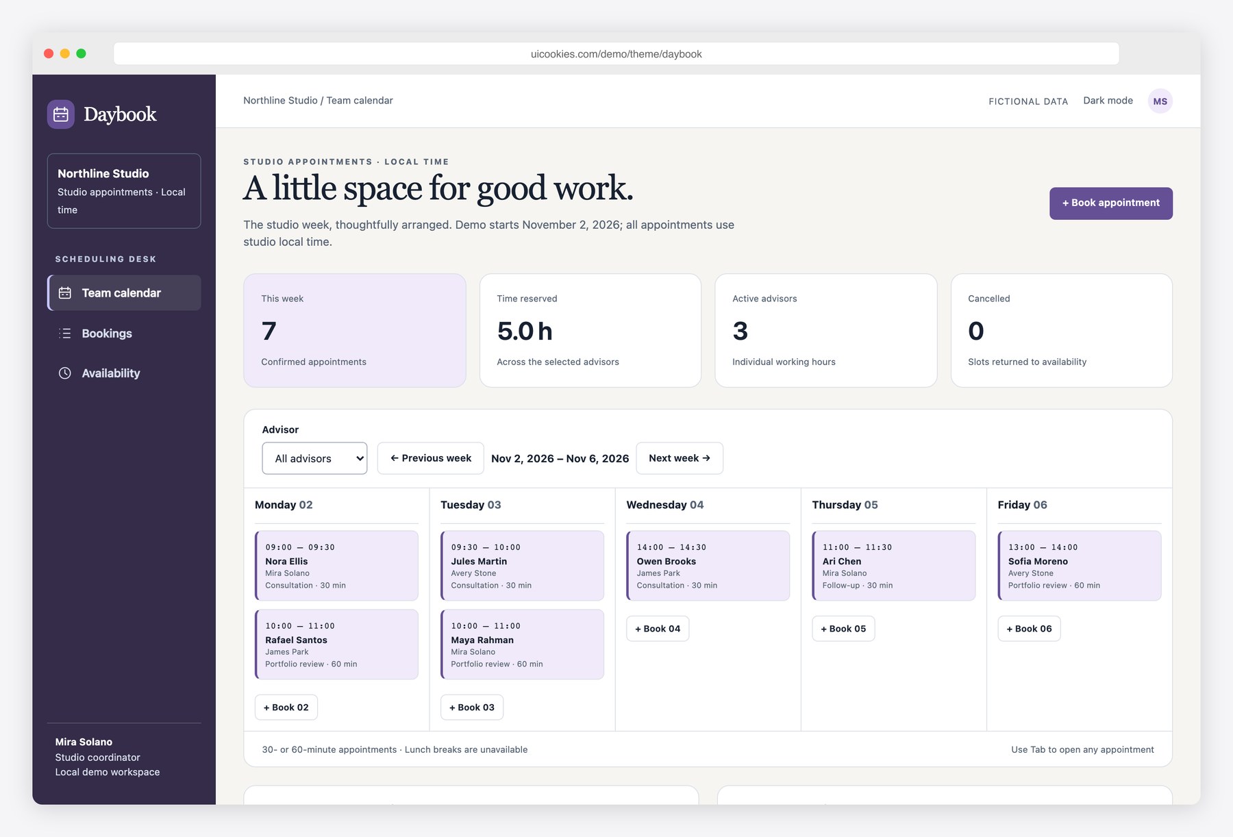 Daybook — Free Appointment Scheduling Template preview