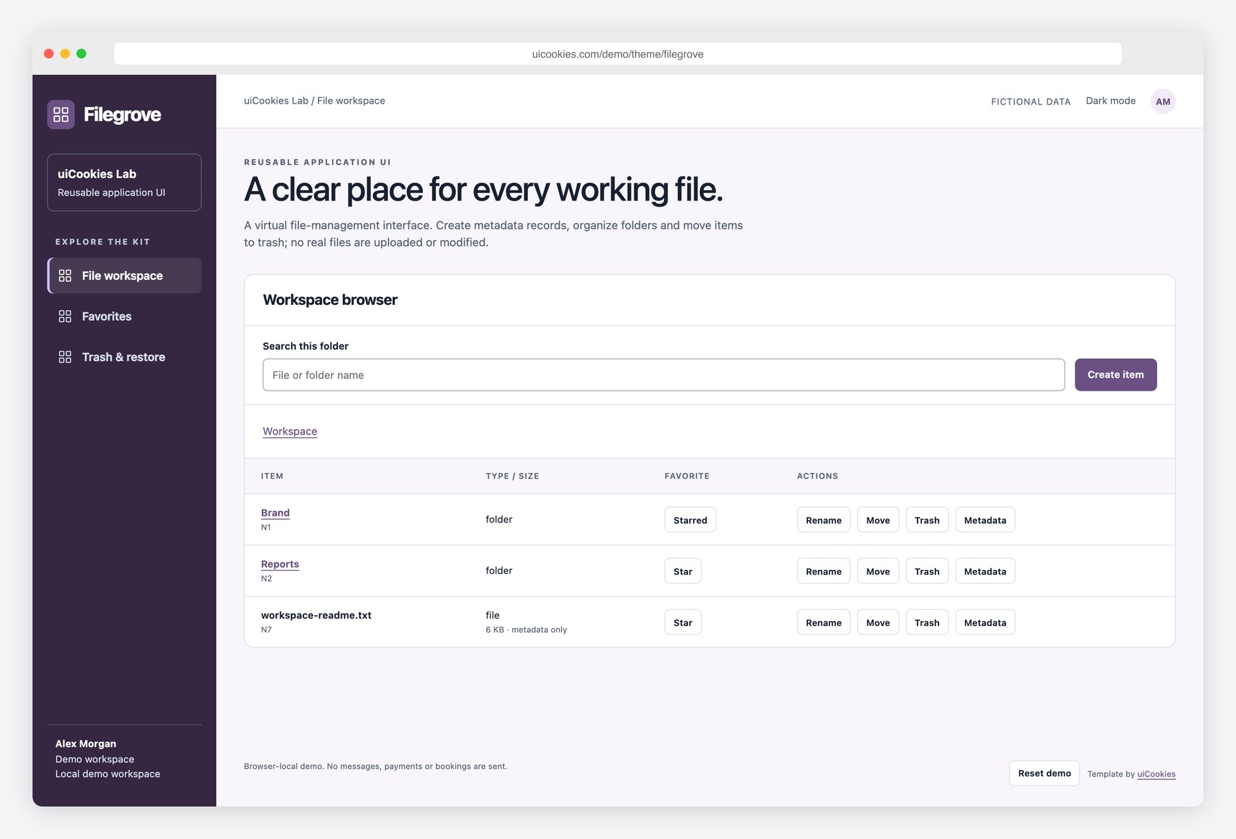 Filegrove — Free File Management Dashboard Template preview