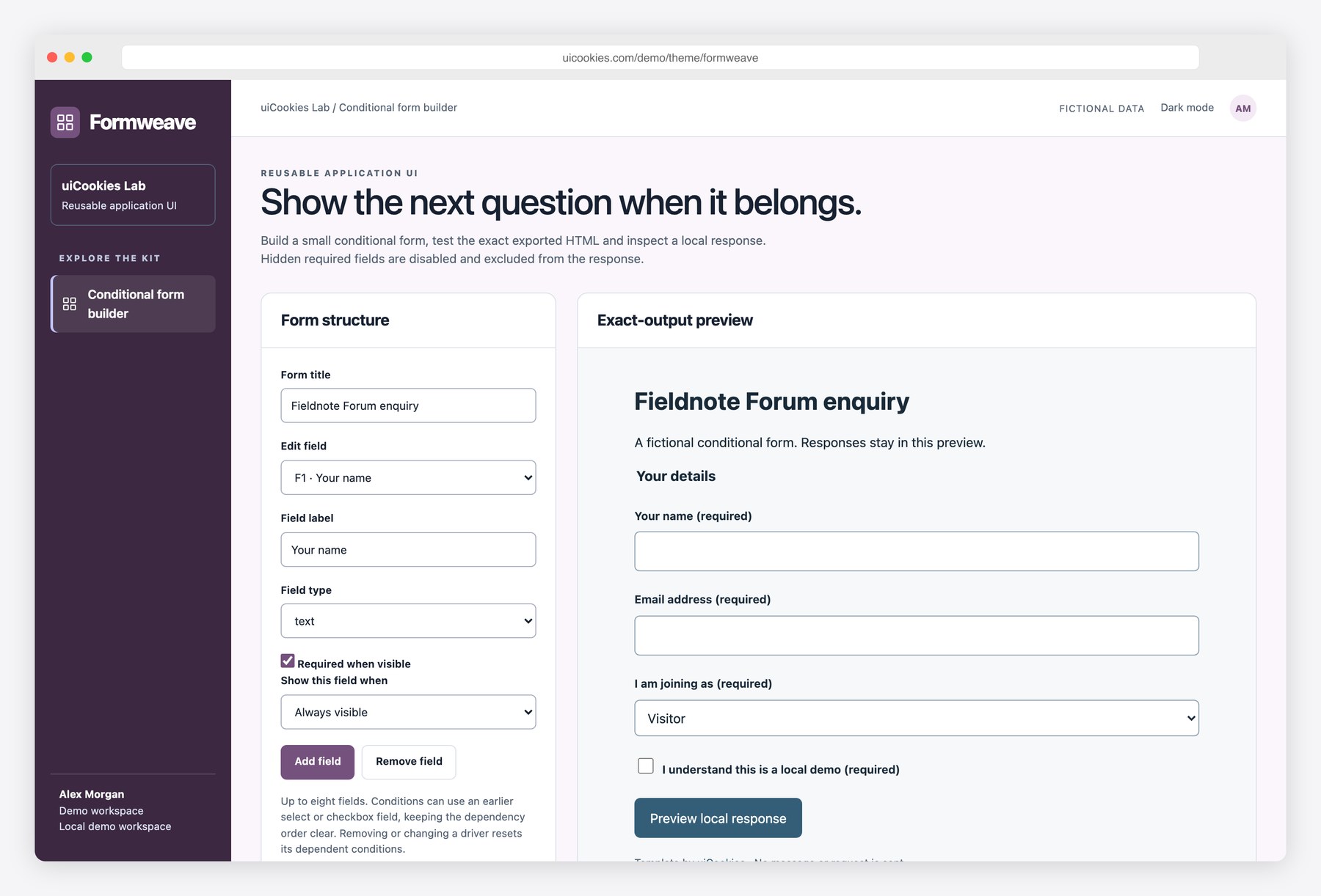 Formweave — Free Conditional Form Builder UI Kit preview