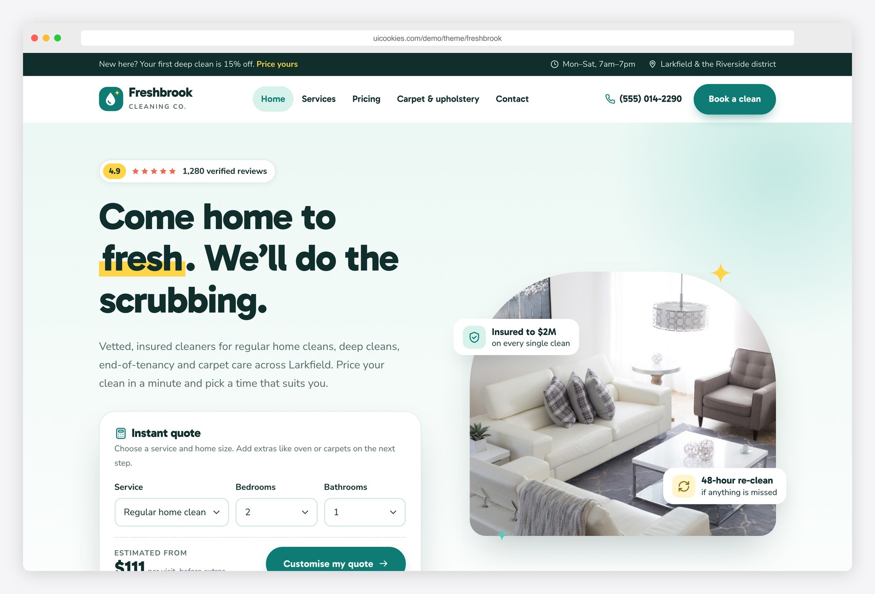 Freshbrook — Free Cleaning Service Website Template preview
