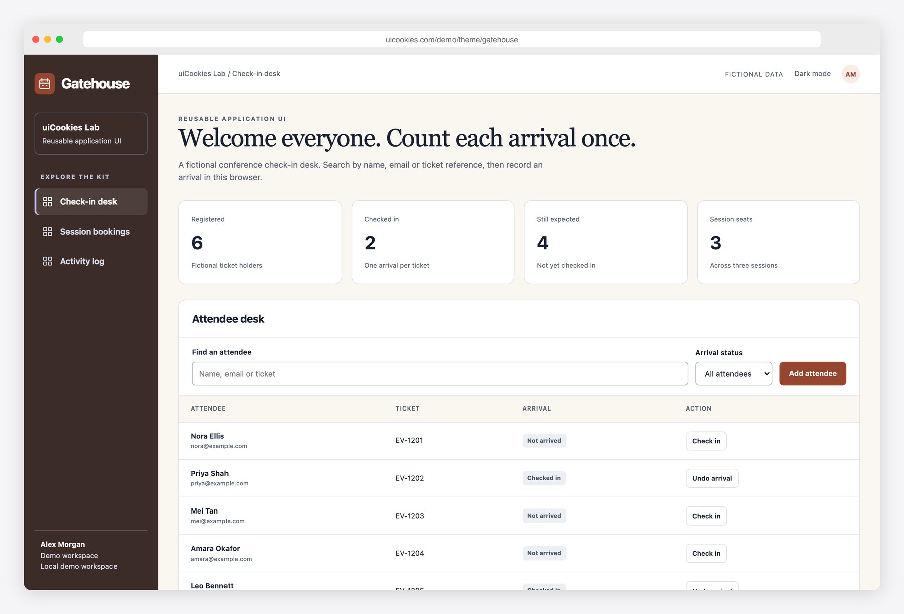 Gatehouse — Free Event Check-in Dashboard Template preview