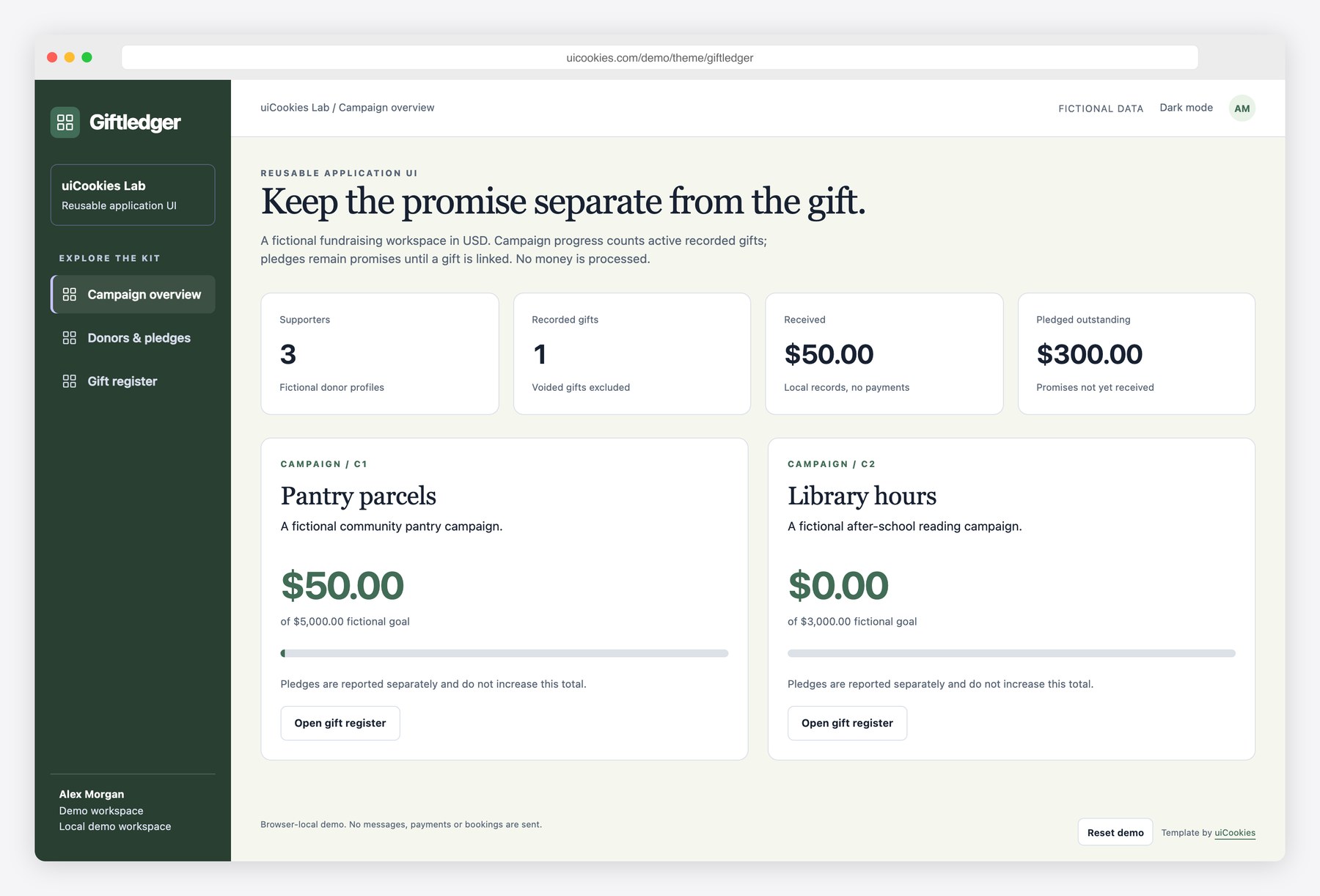 Giftledger — Free Donor & Pledge Dashboard Template preview