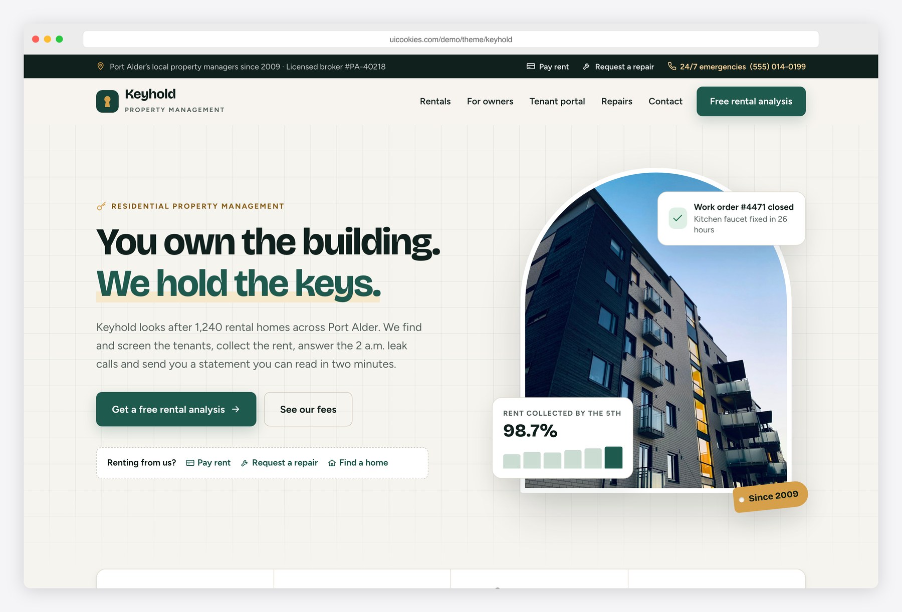 Keyhold — Free Property Management Website Template preview