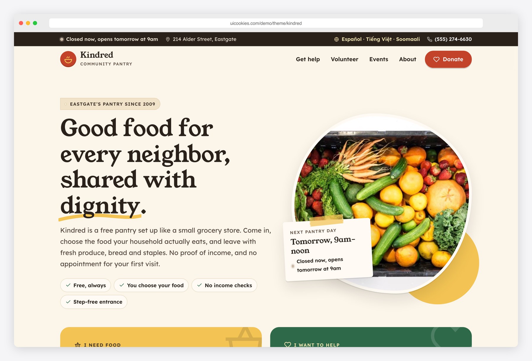 Kindred — free nonprofit website template by uiCookies