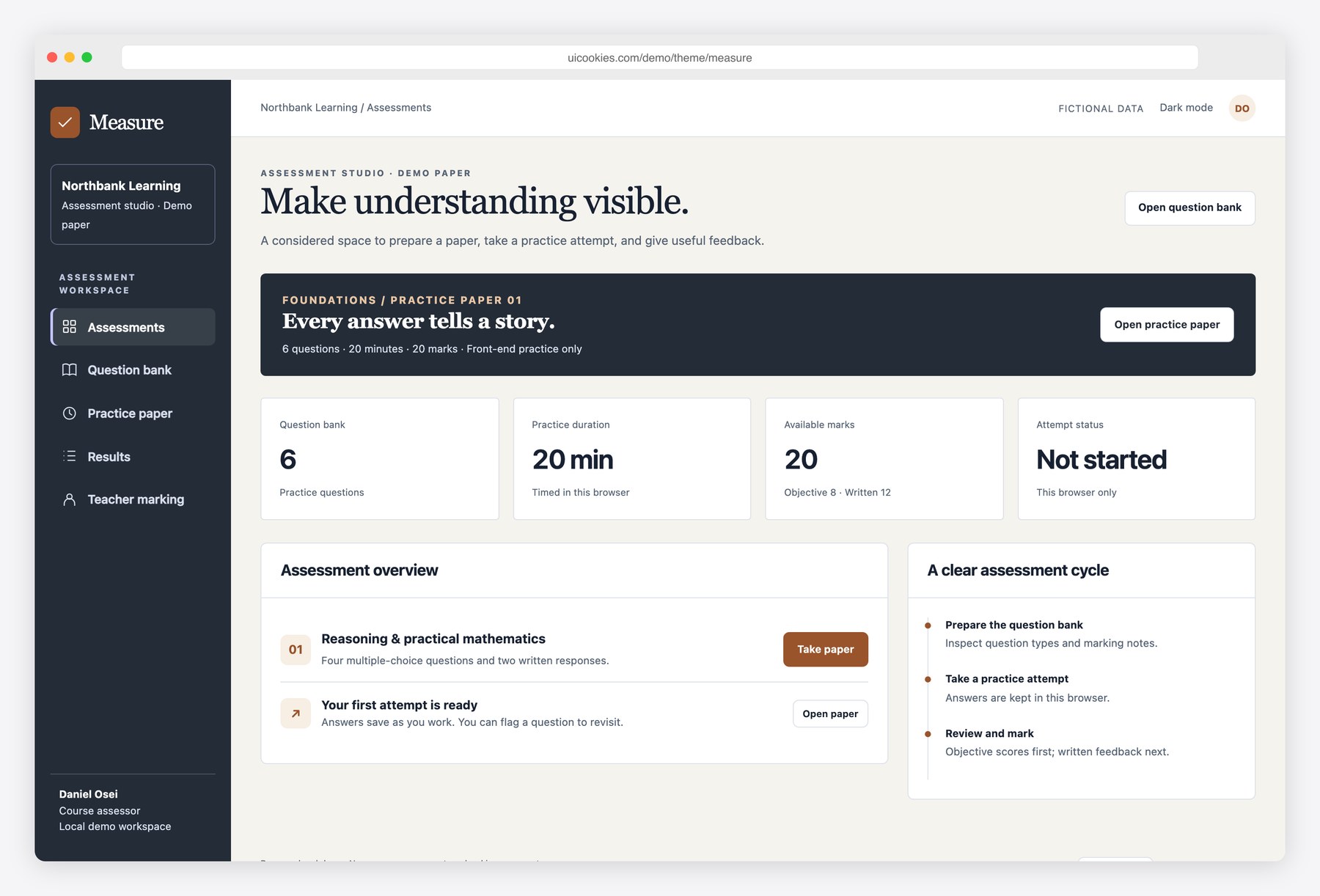 Measure — Free Exam & Assessment Dashboard Template preview