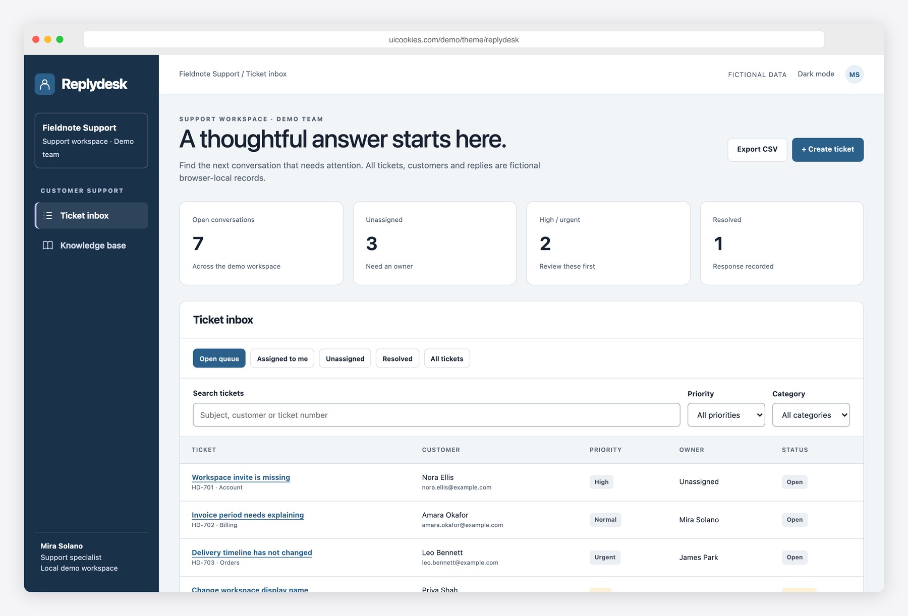 Replydesk — Free Help Desk Application Template preview