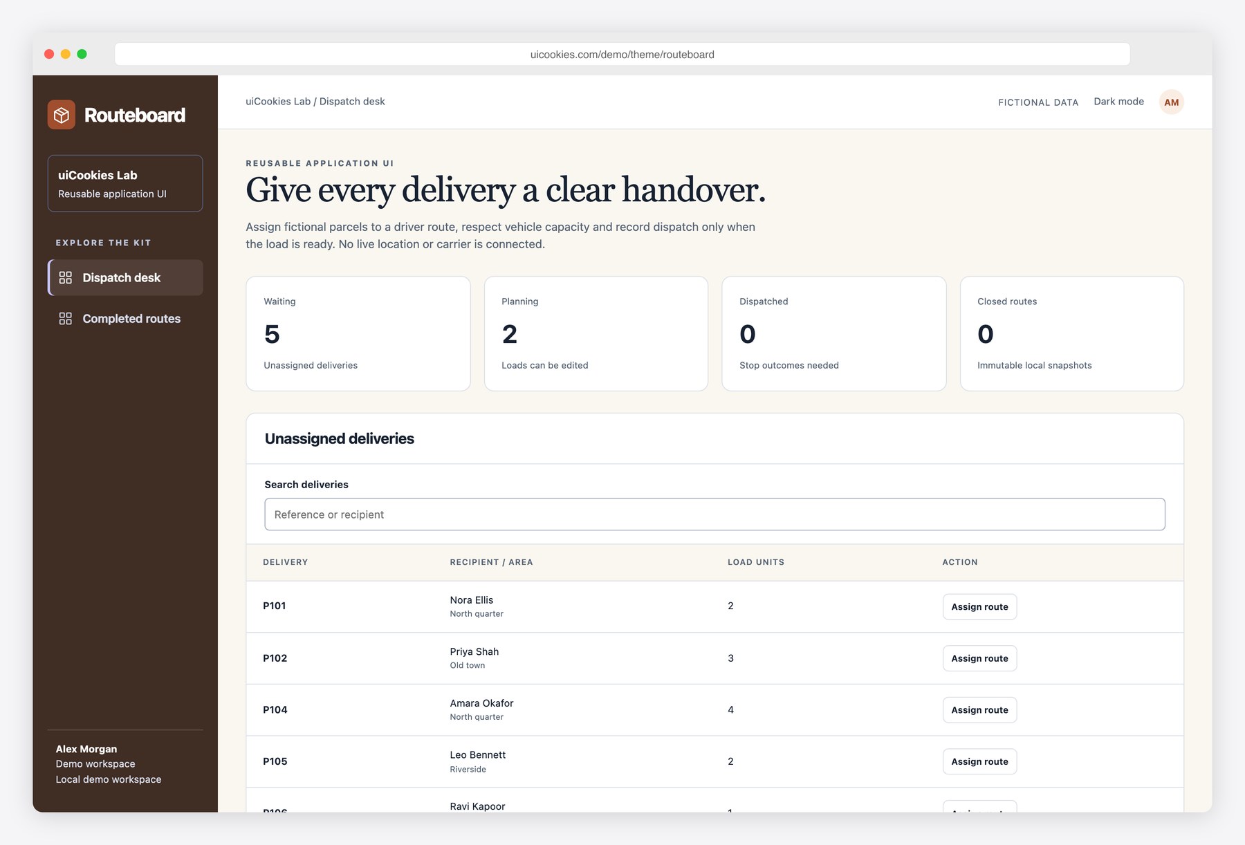 Routeboard — Free Delivery Dispatch Dashboard Template preview