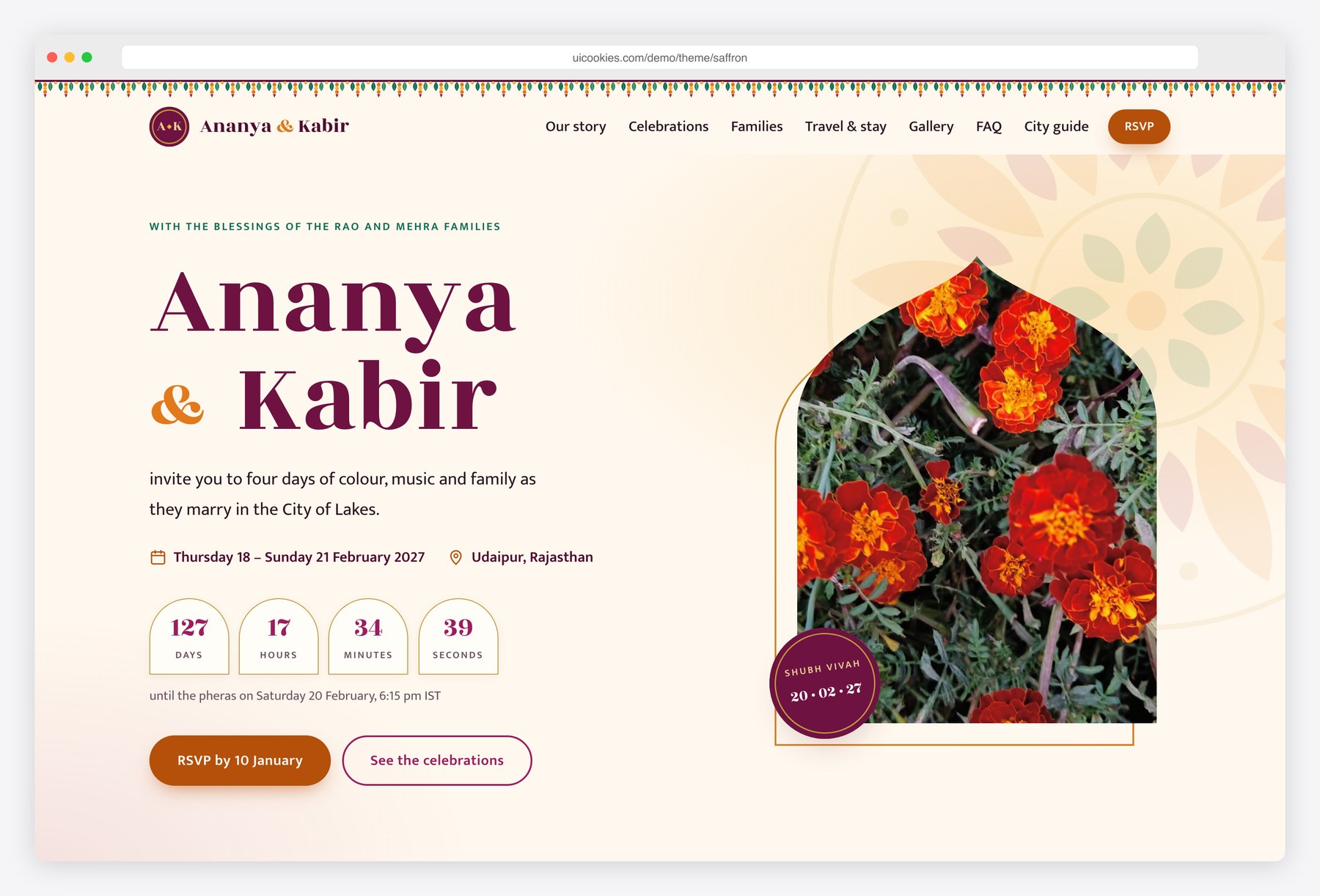 Saffron — Free Indian Wedding Website Template preview