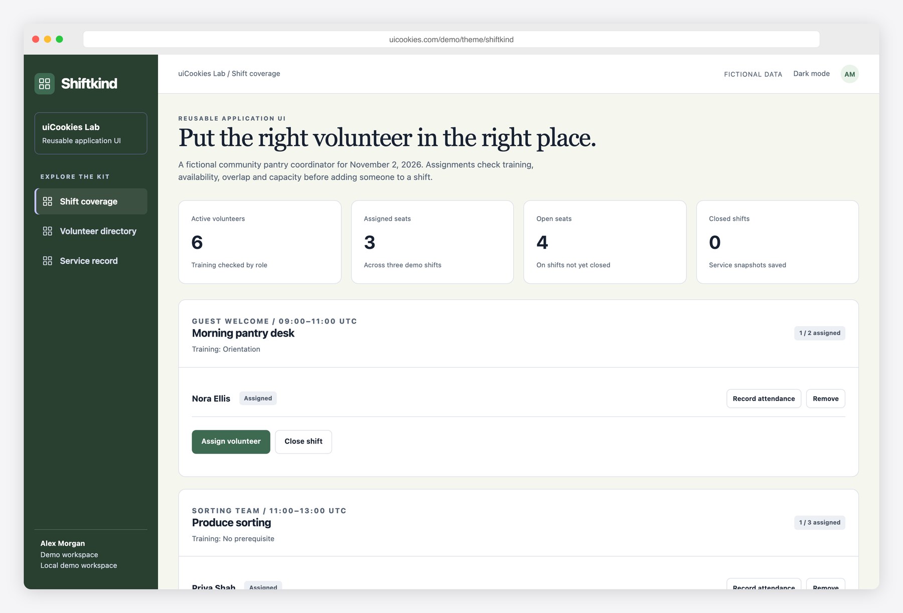 Shiftkind — Free Volunteer Coordination Dashboard preview
