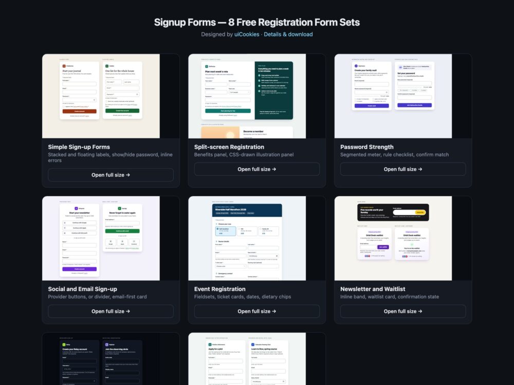 Registration Forms — free UI pack by uiCookies