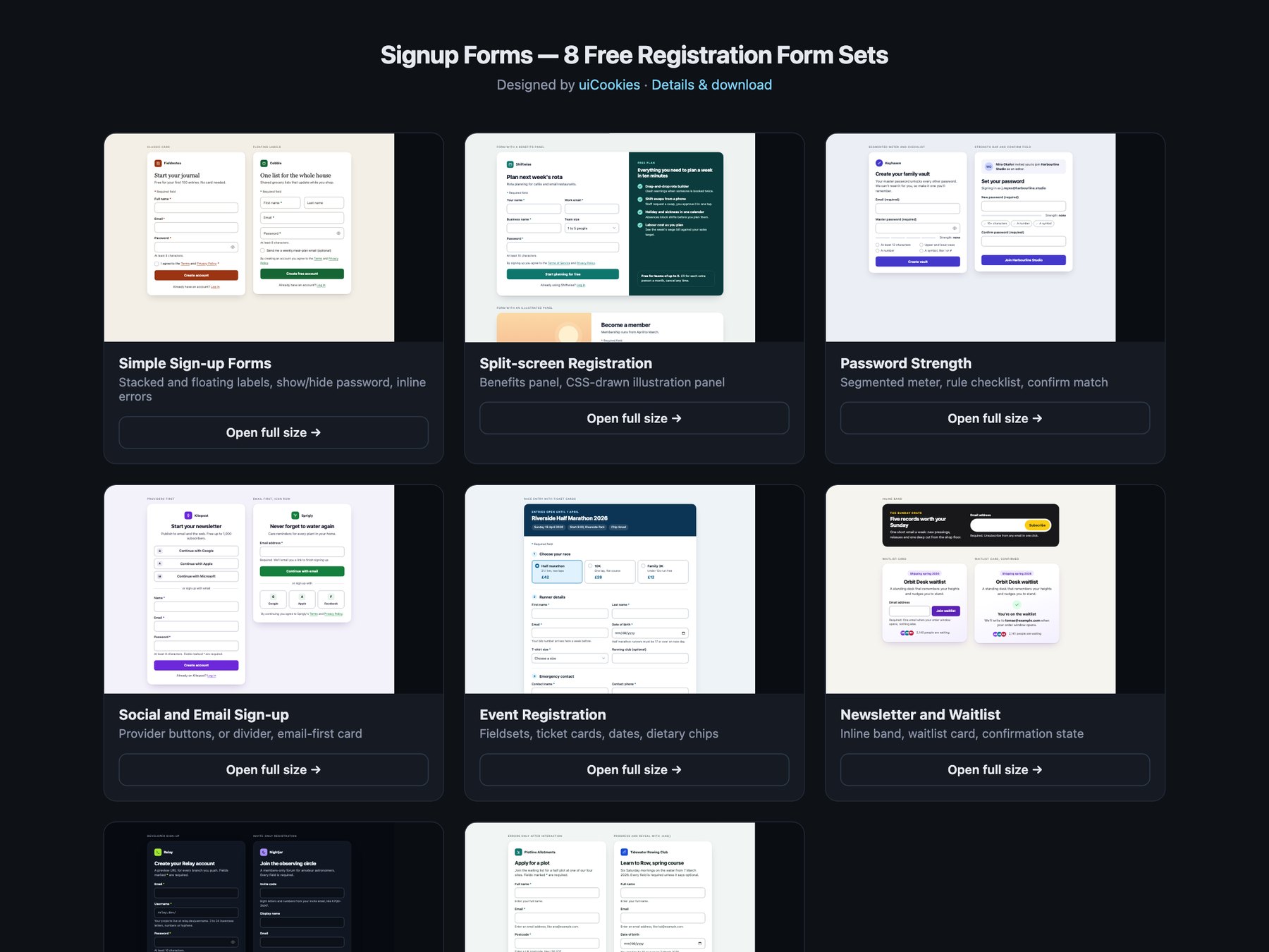Registration Forms — free UI pack by uiCookies