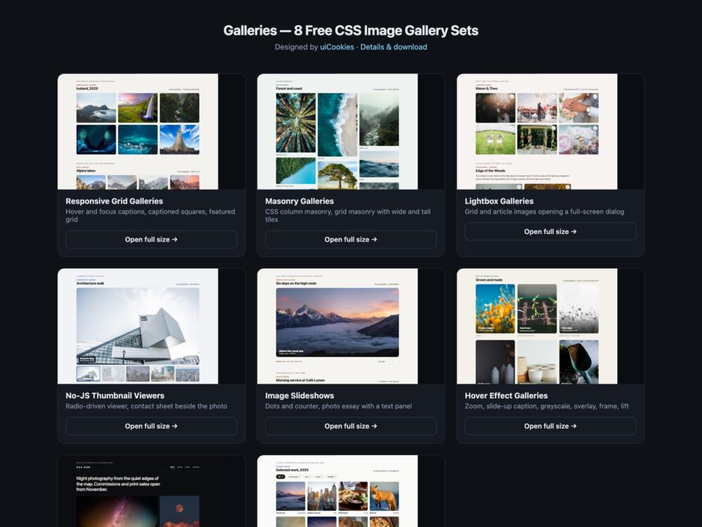 Galleries — free UI pack by uiCookies