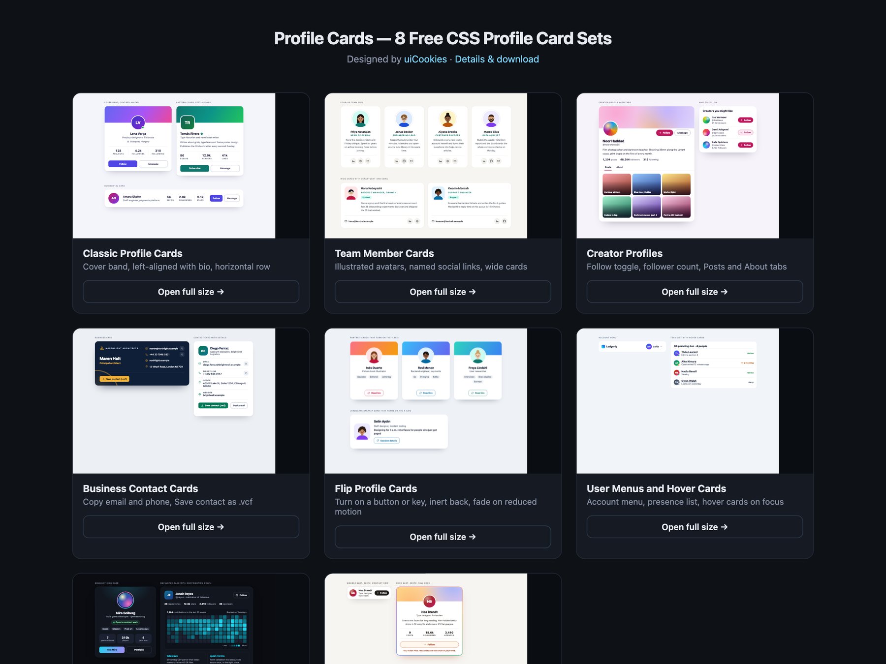 Profile Cards — free UI pack by uiCookies
