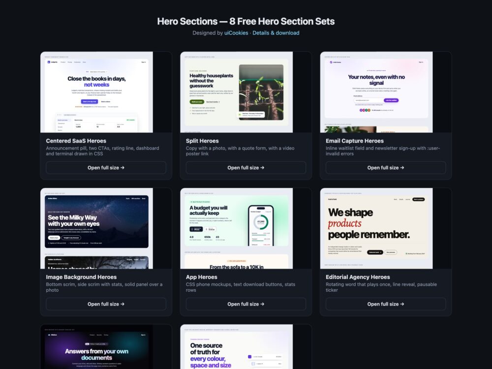 Hero Sections — free UI pack by uiCookies
