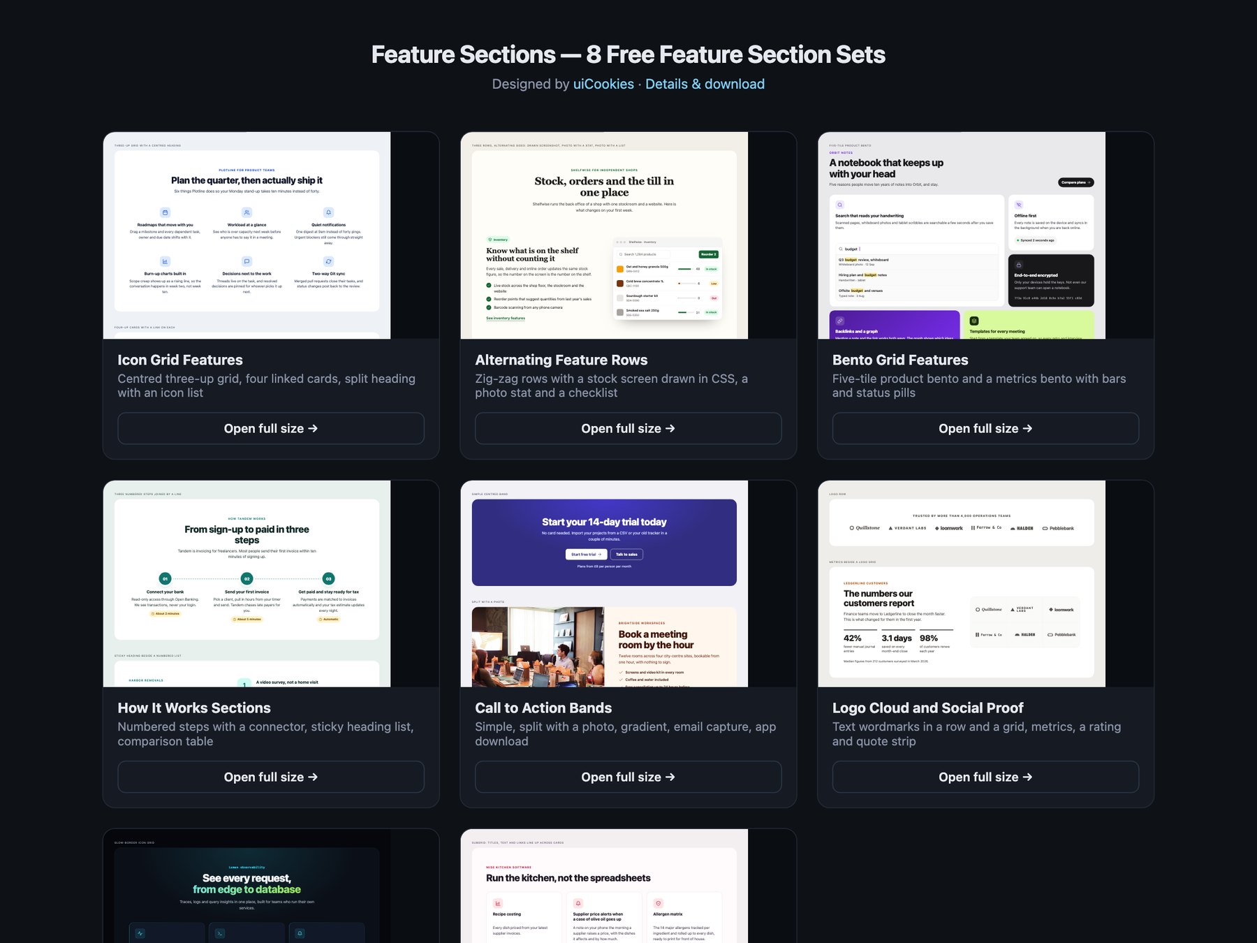 Feature Sections — free UI pack by uiCookies