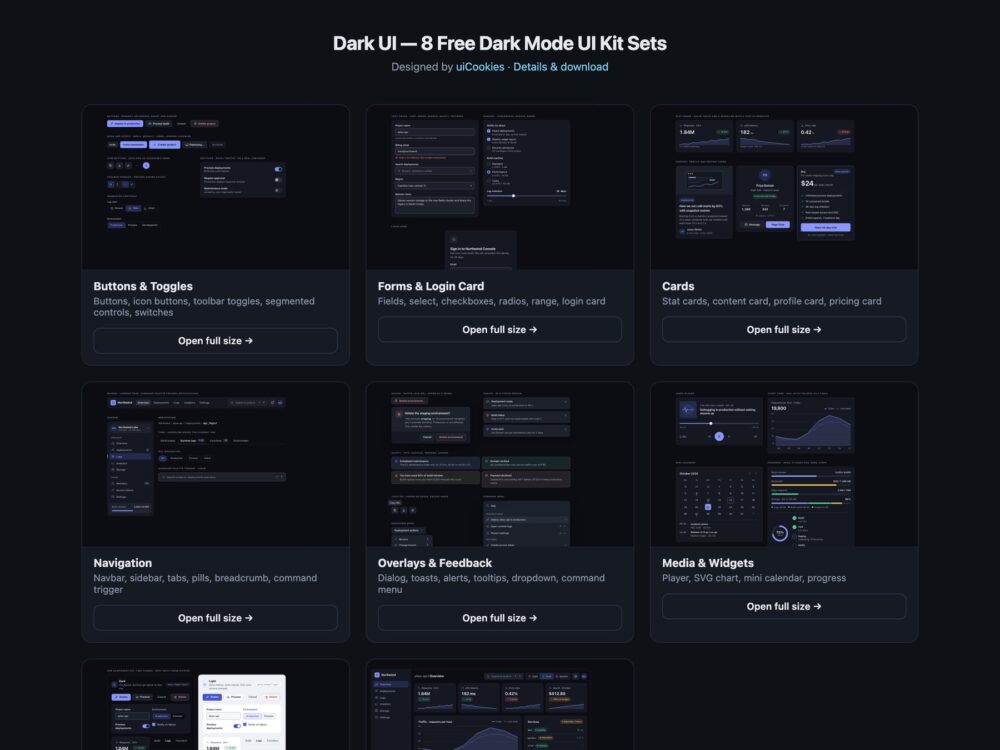 Dark UI Kit — free UI pack by uiCookies