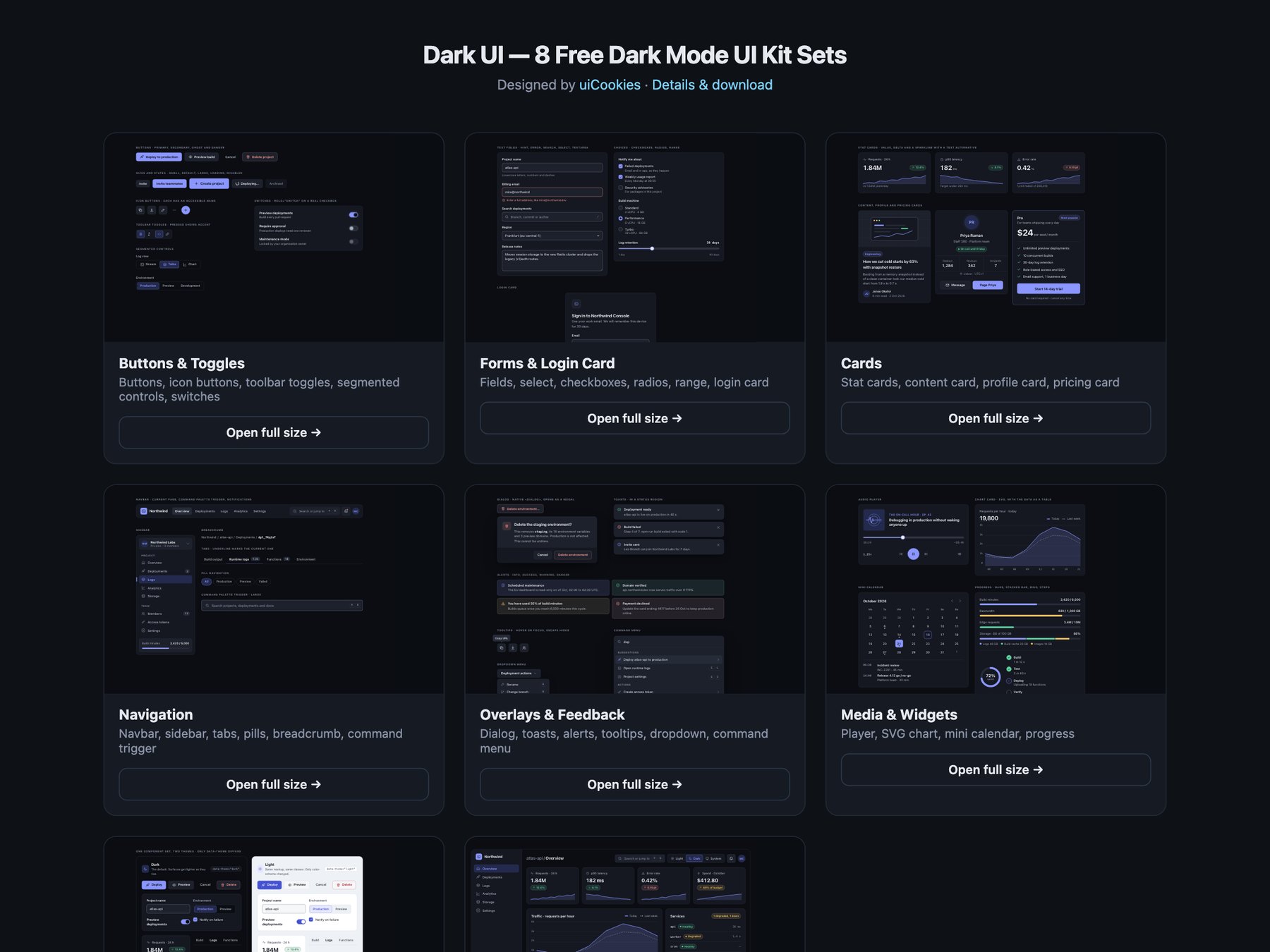 Dark UI Kit — free UI pack by uiCookies