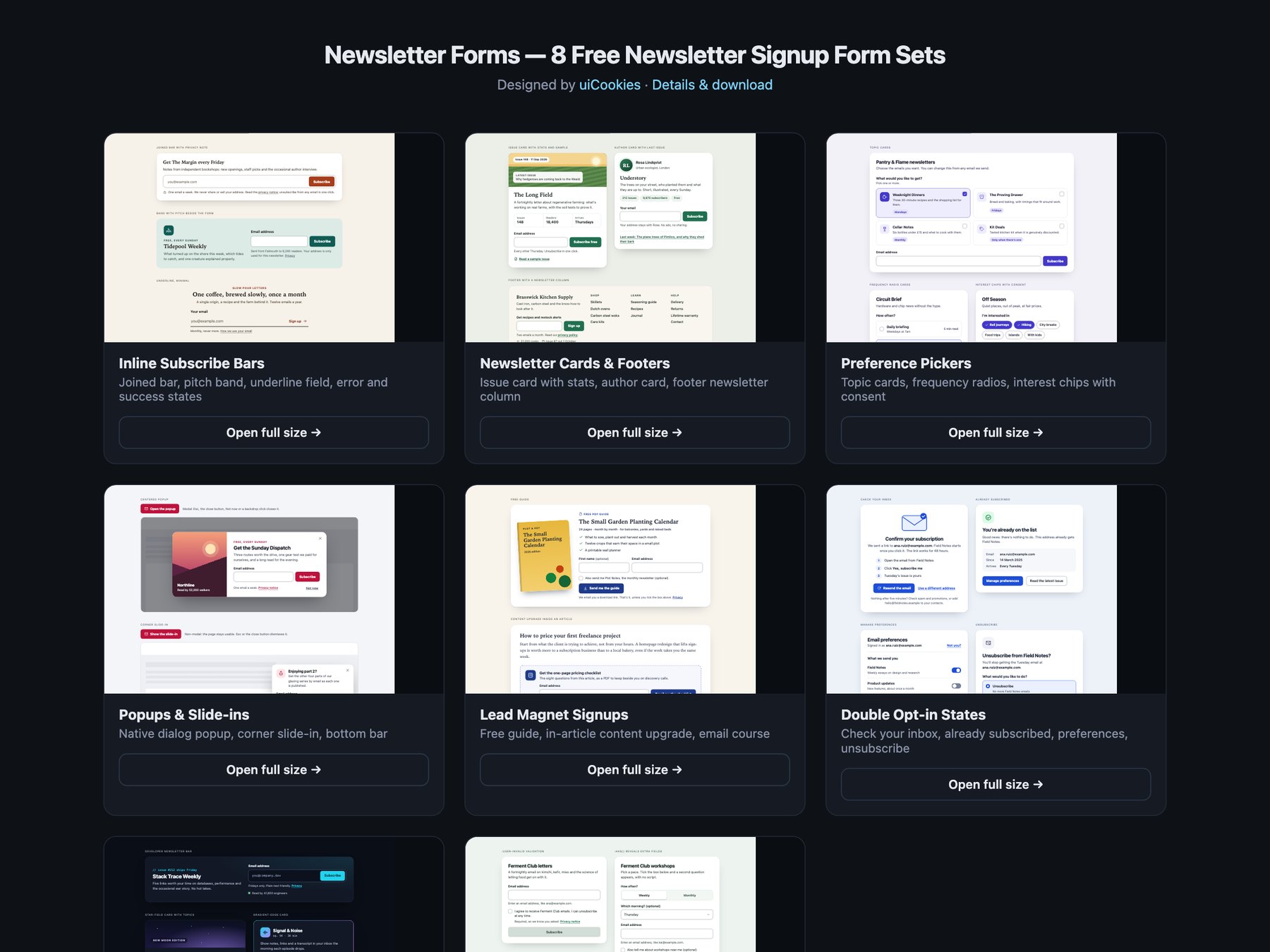 Newsletter Forms — free UI pack by uiCookies