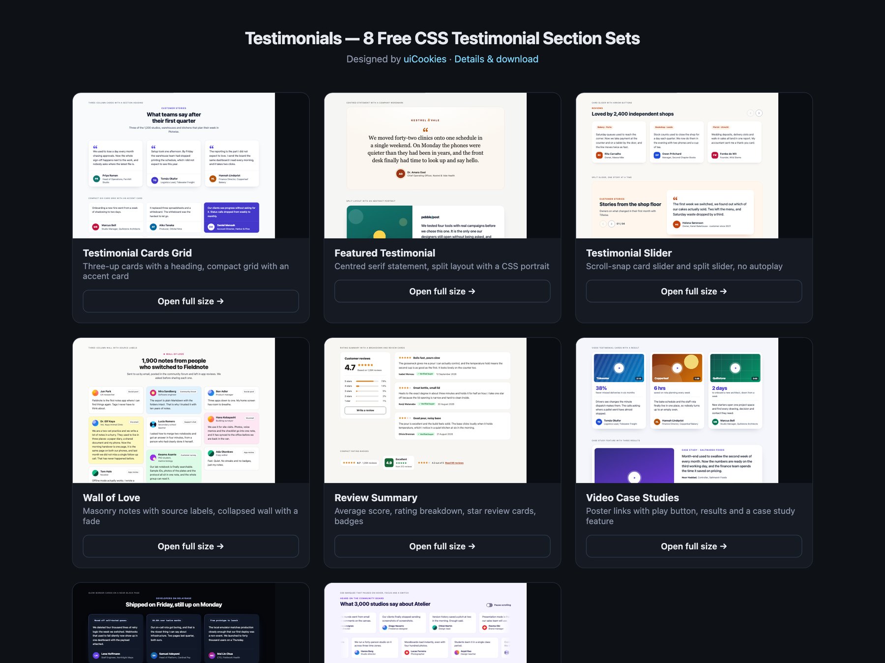 Testimonials — free UI pack by uiCookies