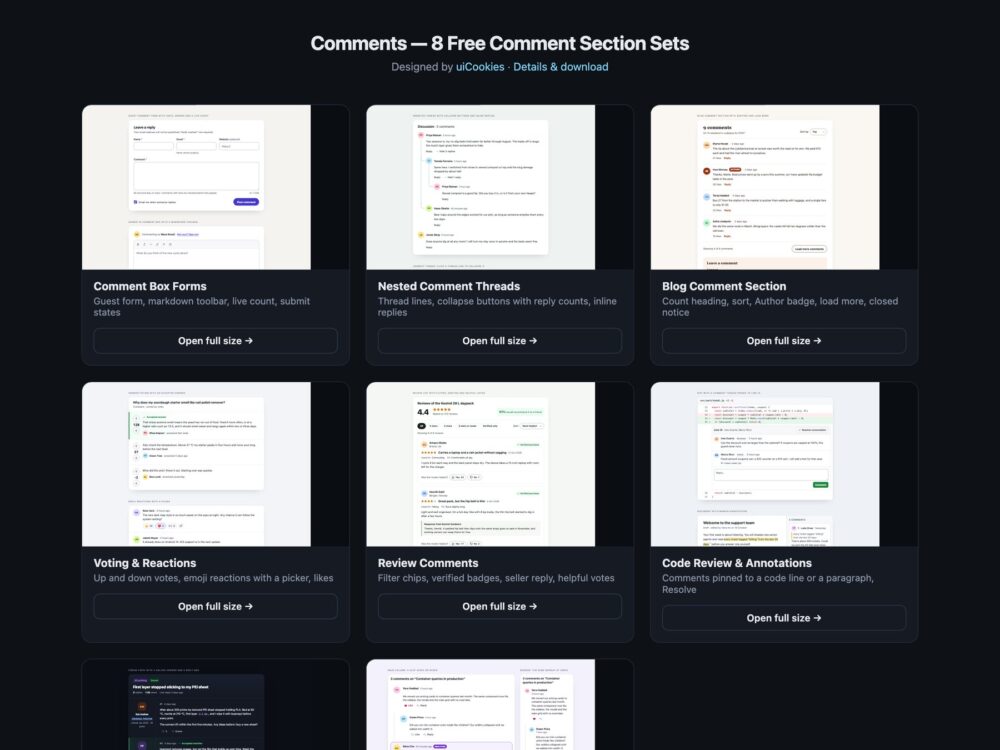 Comment Sections — free UI pack by uiCookies