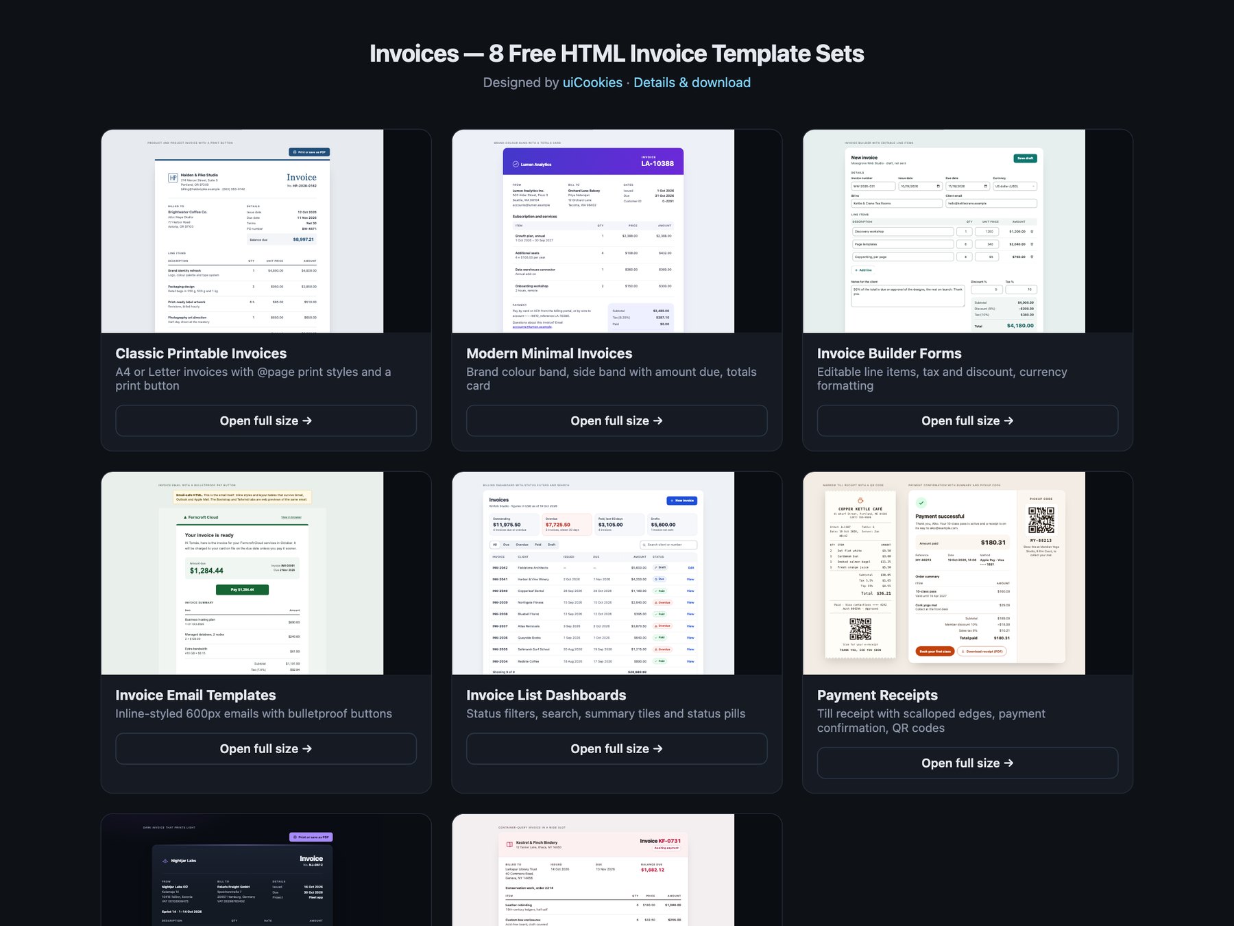 Invoices — free UI pack by uiCookies