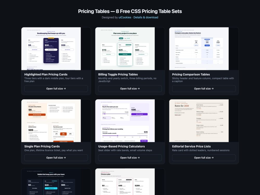 Pricing Tables — free UI pack by uiCookies