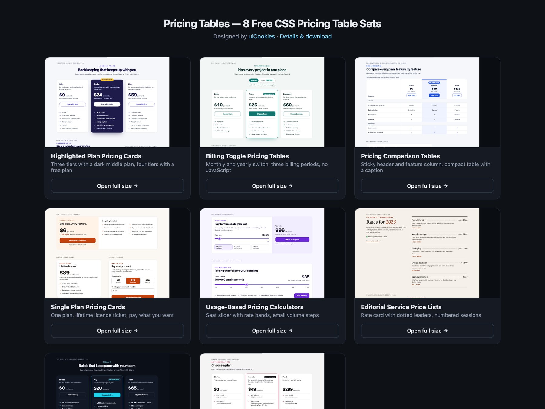 Pricing Tables — free UI pack by uiCookies
