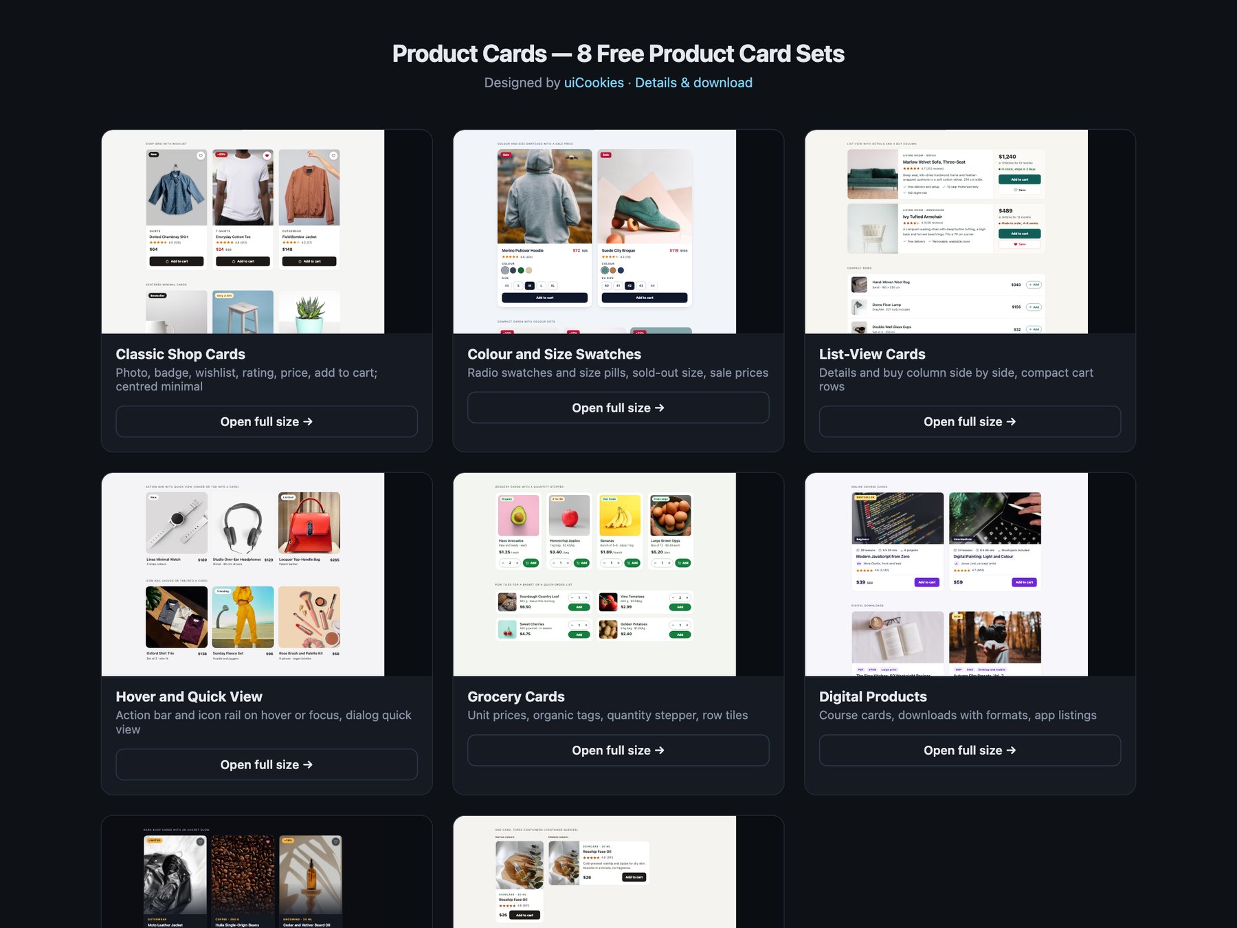 Product Cards — free UI pack by uiCookies