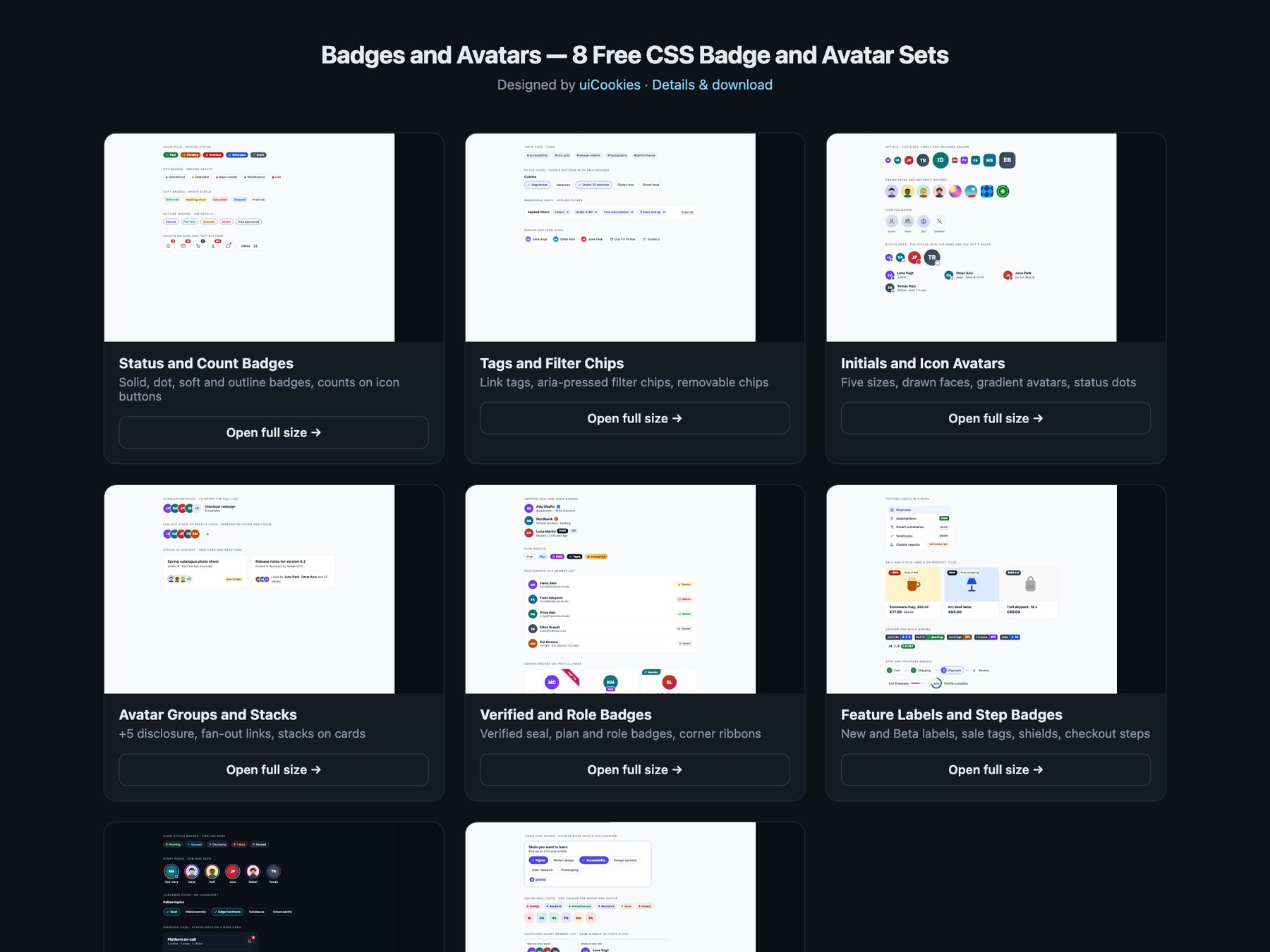 Badges & Avatars — free UI pack by uiCookies