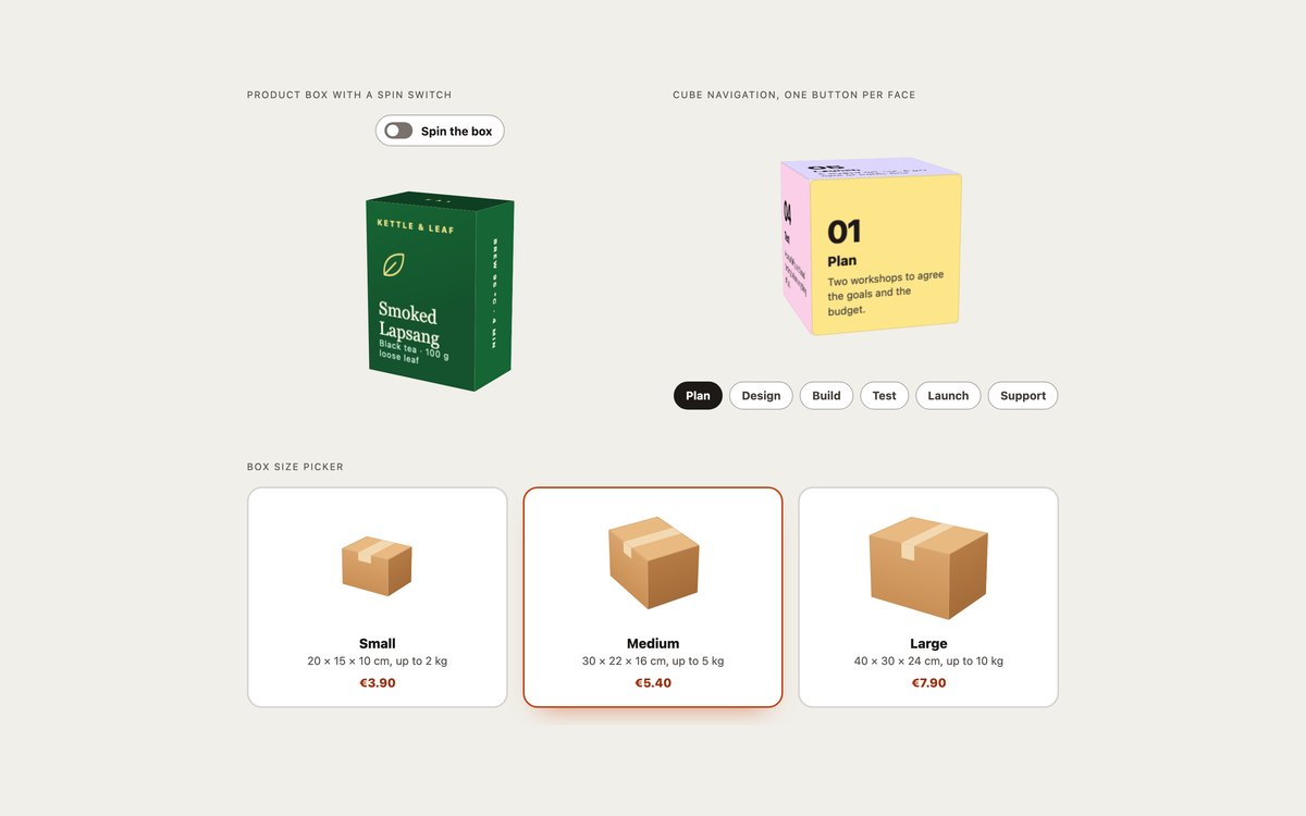 3D Cubes and Boxes — free CSS 3D effect snippet in CSS, Bootstrap and Tailwind by uiCookies
