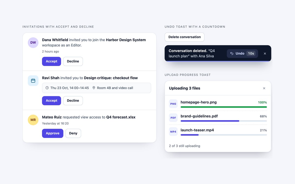 Actionable Notifications — free notification snippet in CSS, Bootstrap and Tailwind by uiCookies