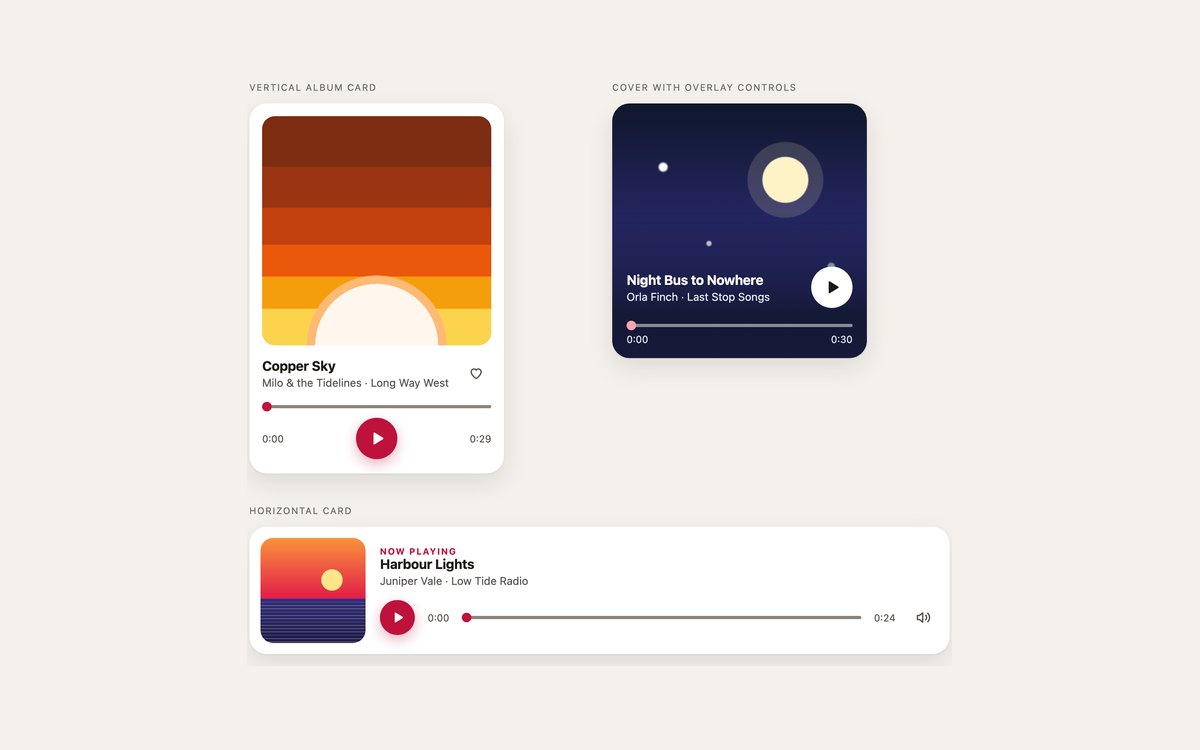Album Card Music Players — free music player snippet in CSS, Bootstrap and Tailwind by uiCookies
