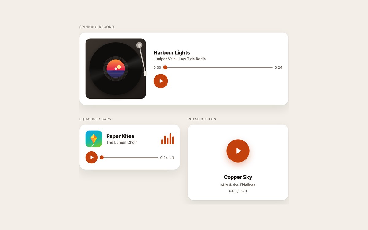 Animated Music Players — free music player snippet in CSS, Bootstrap and Tailwind by uiCookies