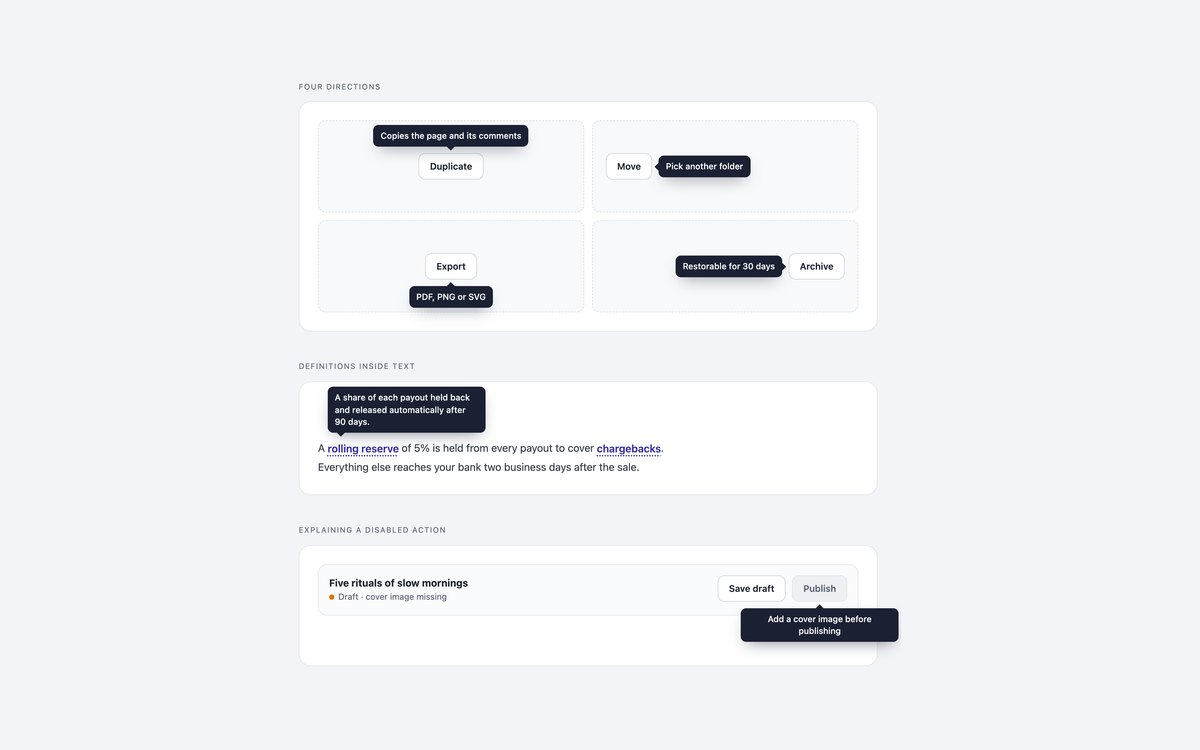 Basic Tooltips with Arrows — free tooltip snippet in CSS, Bootstrap and Tailwind by uiCookies