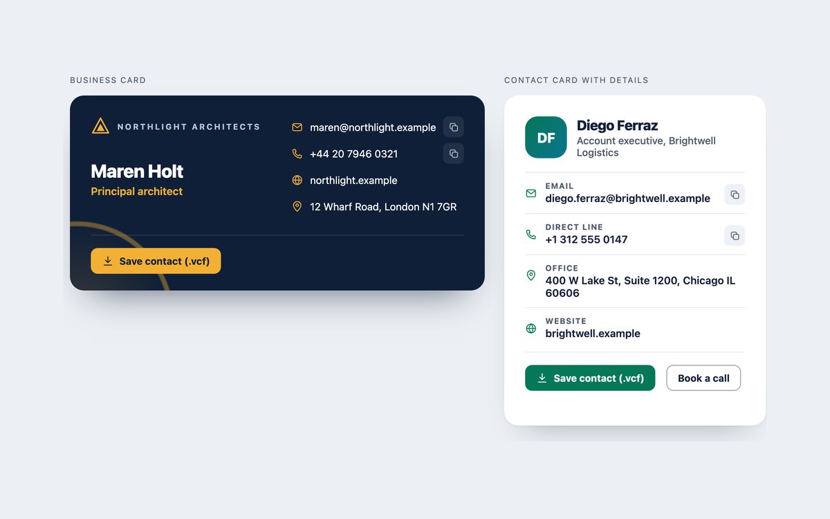 Business Contact Cards — free profile card snippet in CSS, Bootstrap and Tailwind by uiCookies