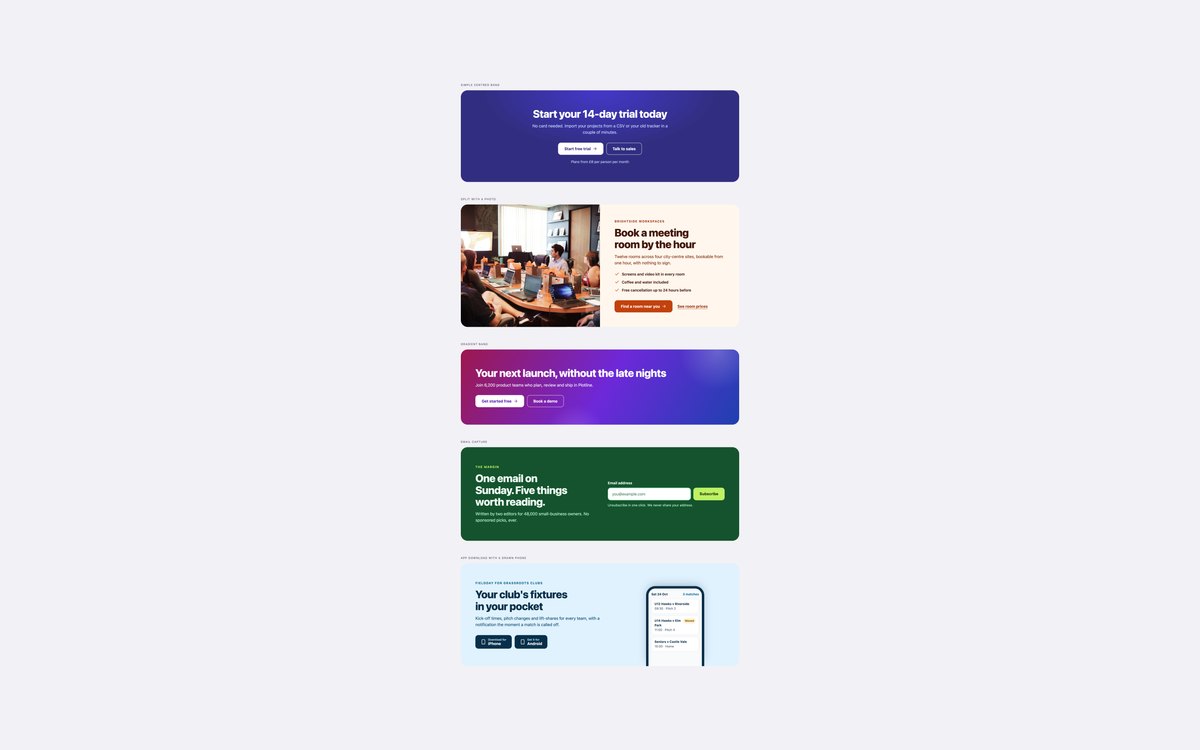 Call to Action Bands — free feature section snippet in CSS, Bootstrap and Tailwind by uiCookies