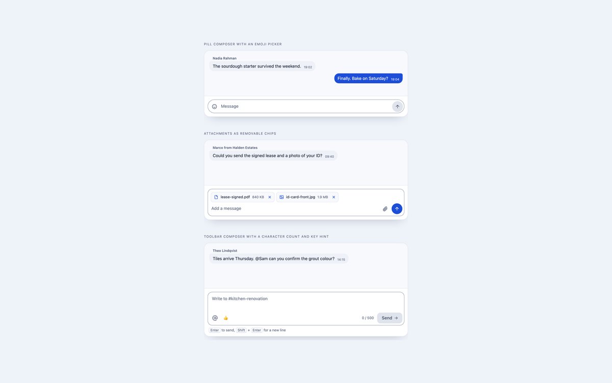 Chat Composer Inputs — free chat interface snippet in CSS, Bootstrap and Tailwind by uiCookies