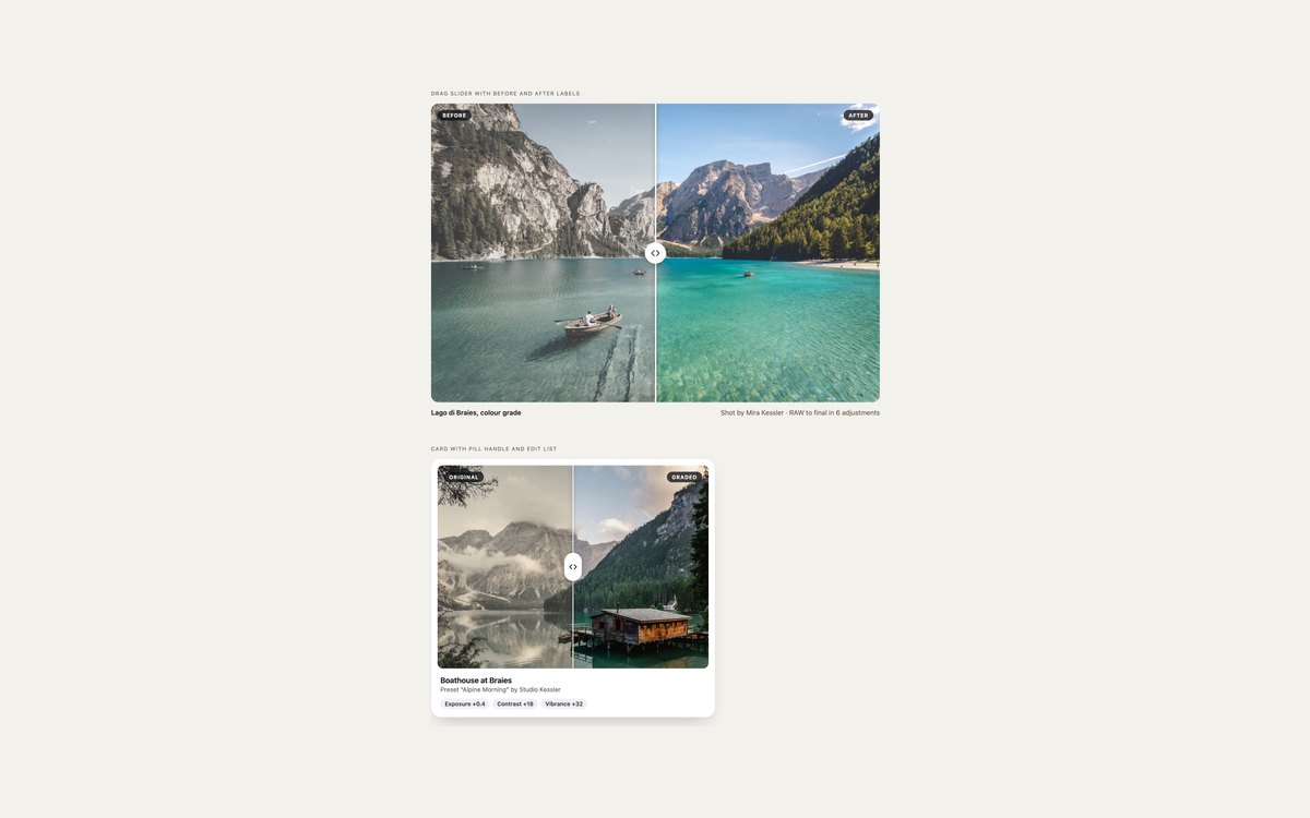 Before and After Sliders — free image comparison slider snippet in CSS, Bootstrap and Tailwind by uiCookies