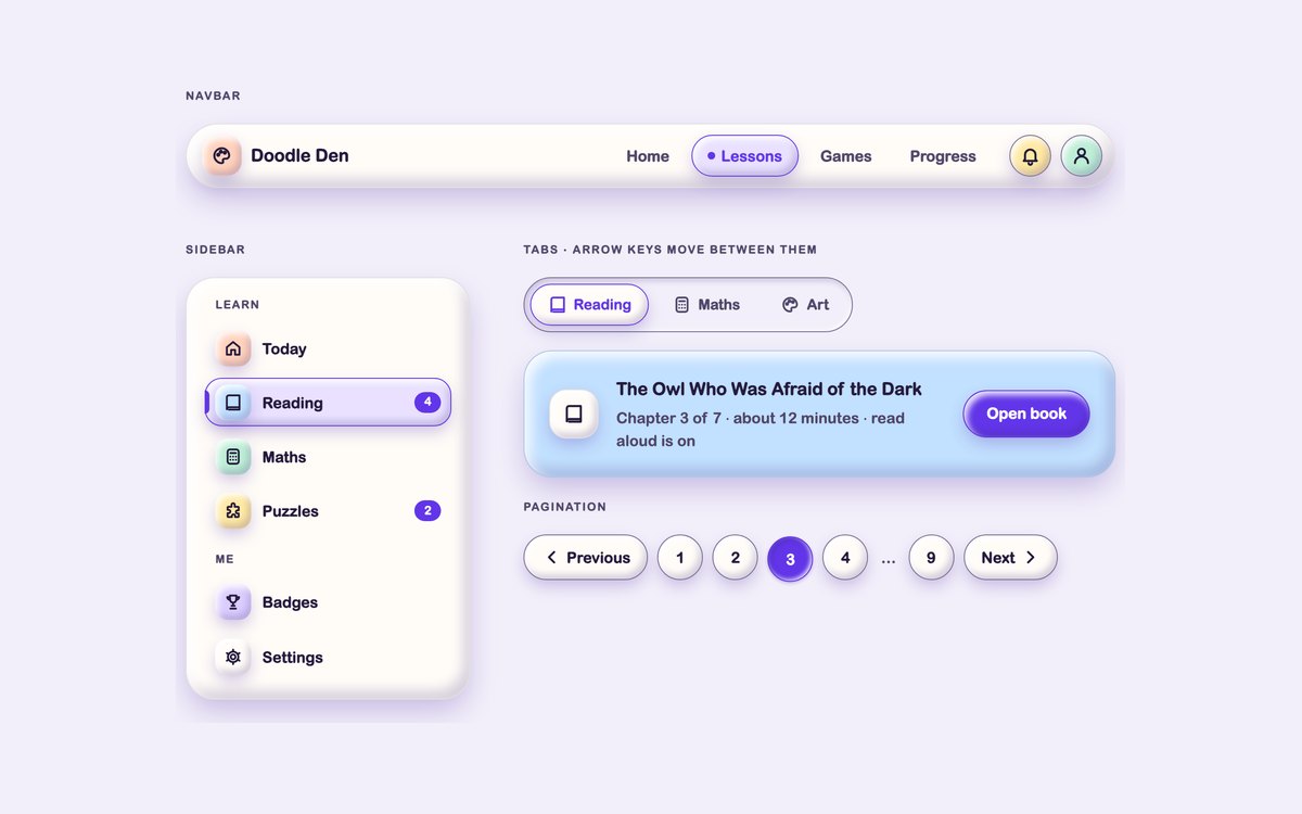 Claymorphism Navigation — free claymorphism UI kit snippet in CSS, Bootstrap and Tailwind by uiCookies