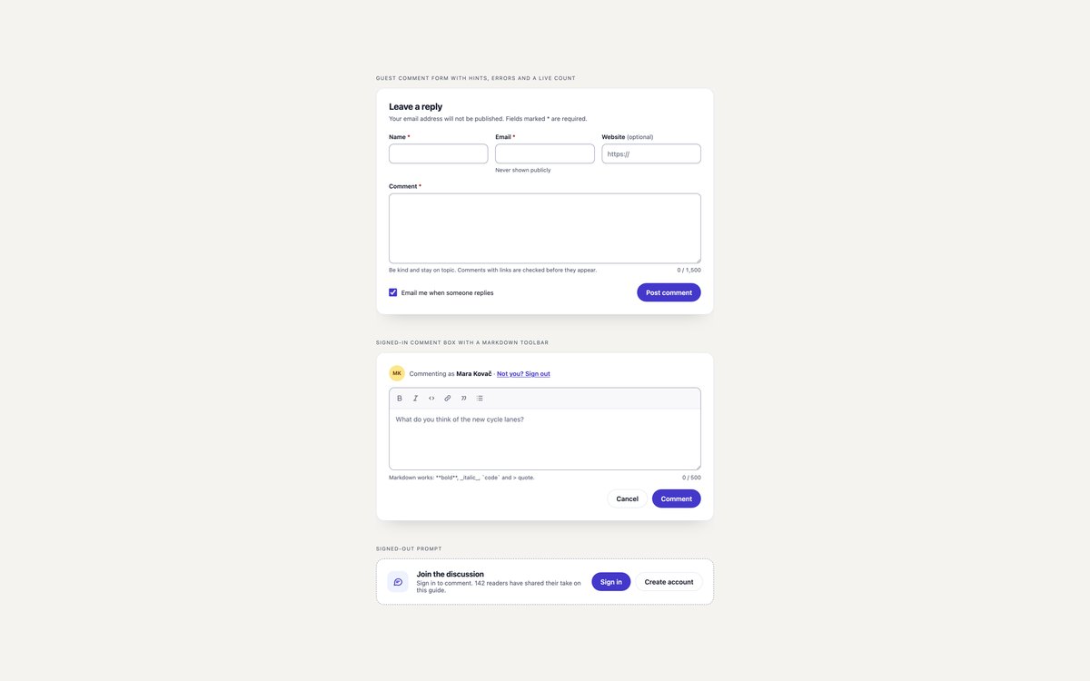 Comment Box Forms — free comment section snippet in CSS, Bootstrap and Tailwind by uiCookies
