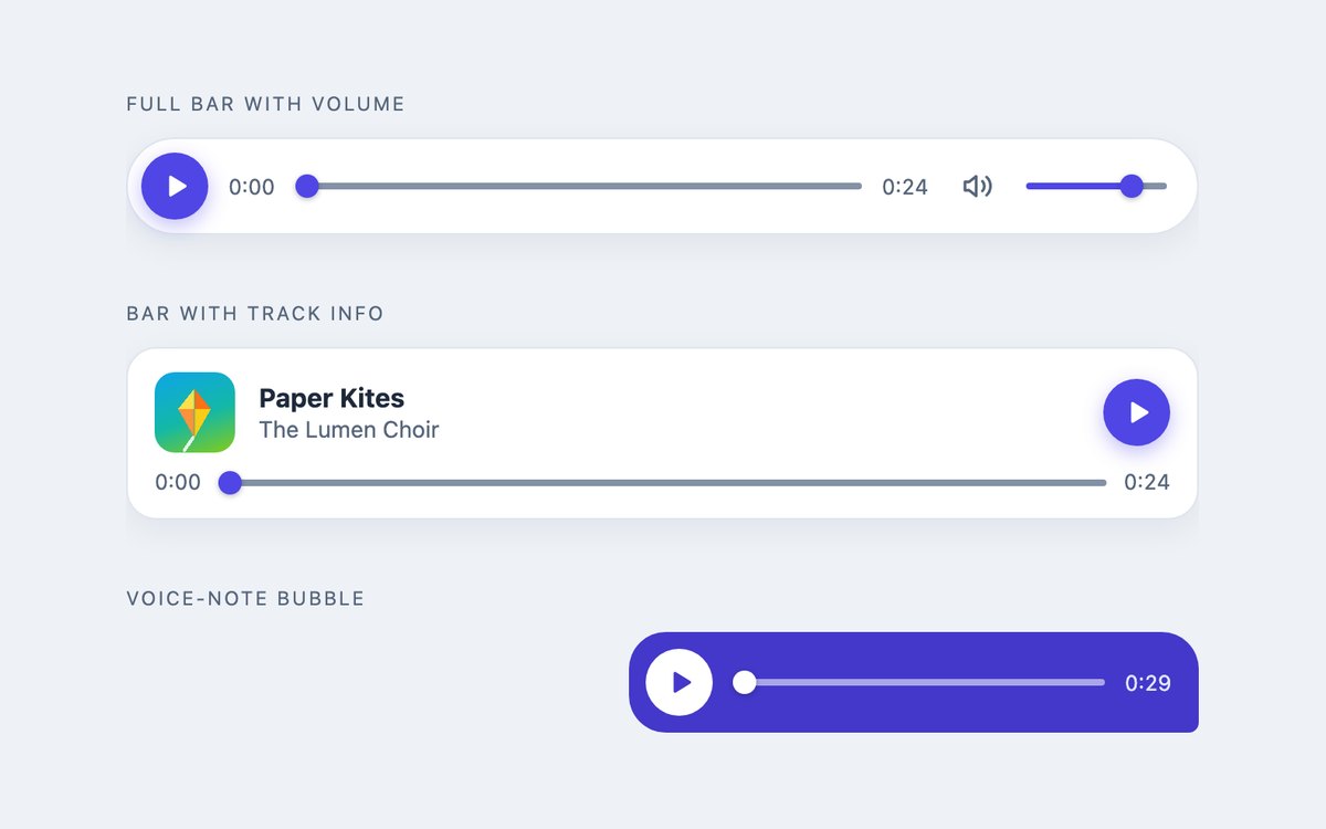Compact Audio Player Bars — free music player snippet in CSS, Bootstrap and Tailwind by uiCookies